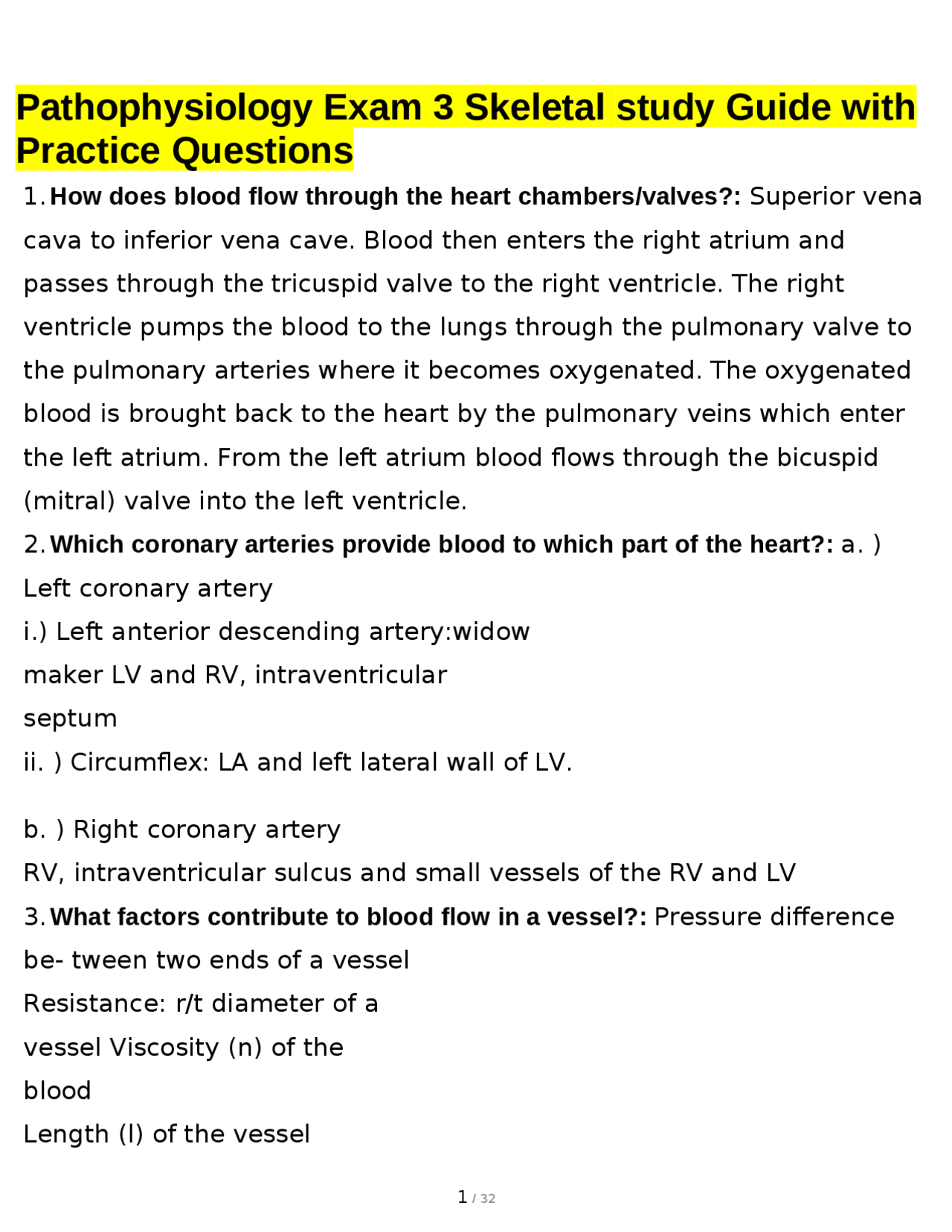 Pathophysiology Exam 3 Skeletal study Guide with Practice Questions ...