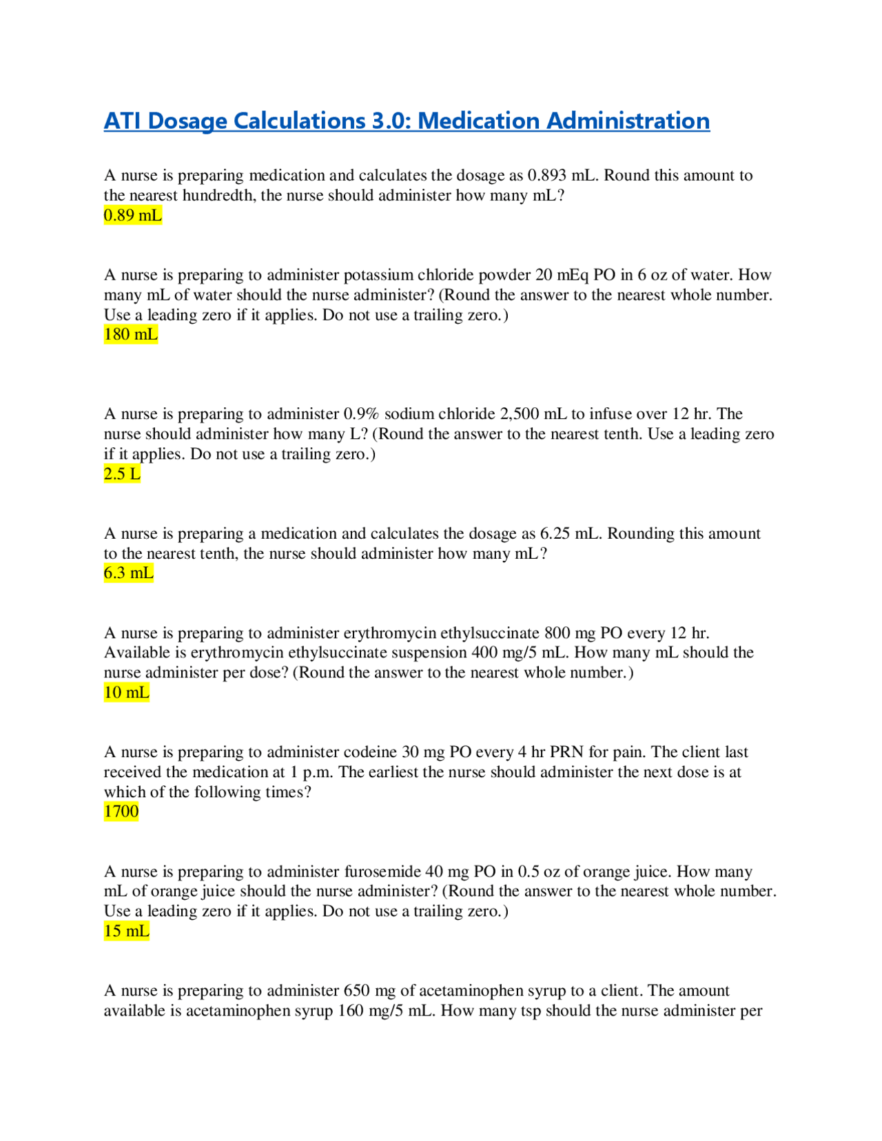 ATI Dosage Calculations 3.0 Medication Administration | Exams Nursing ...
