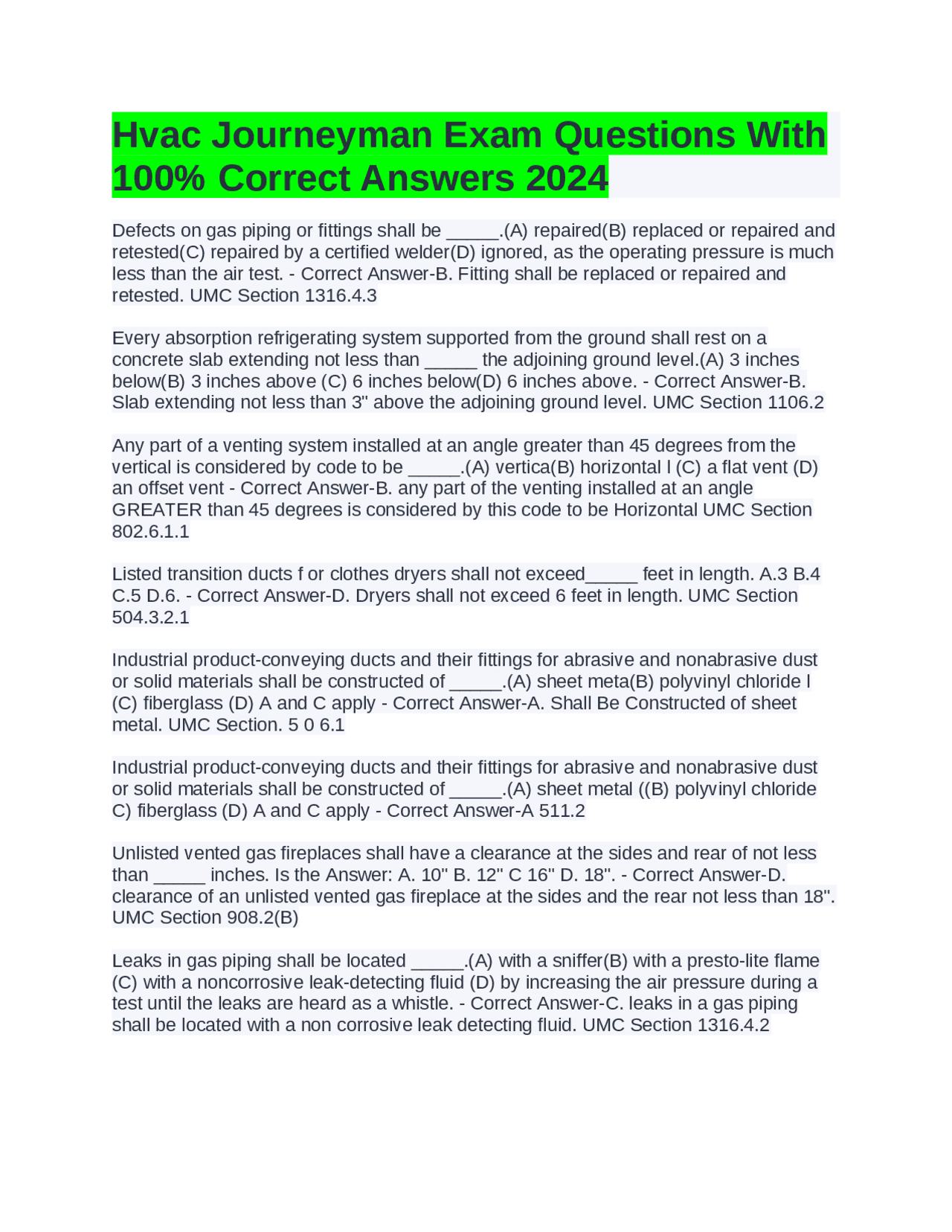 Hvac Journeyman Exam Questions With 100 Correct Answers 2024 Exams