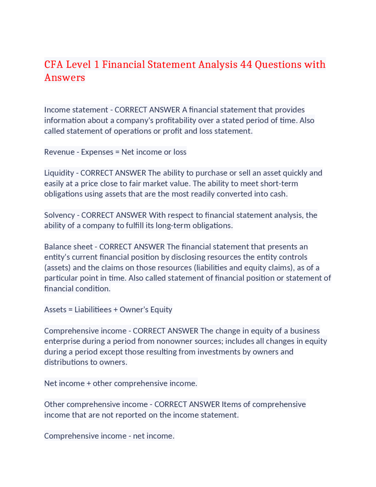 CFA Level 1 Financial Statement Analysis | Exams Business Economics ...