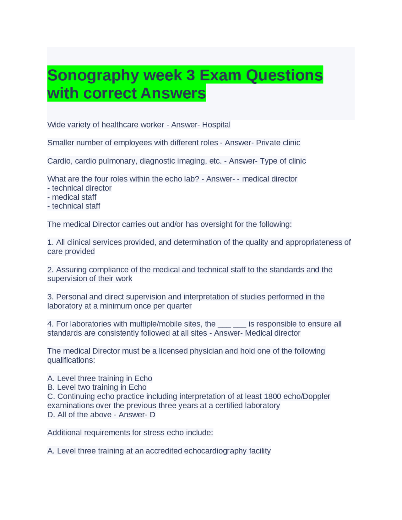 Sonography week 3 Exam Questions with correct Answers. | Exams Advanced ...
