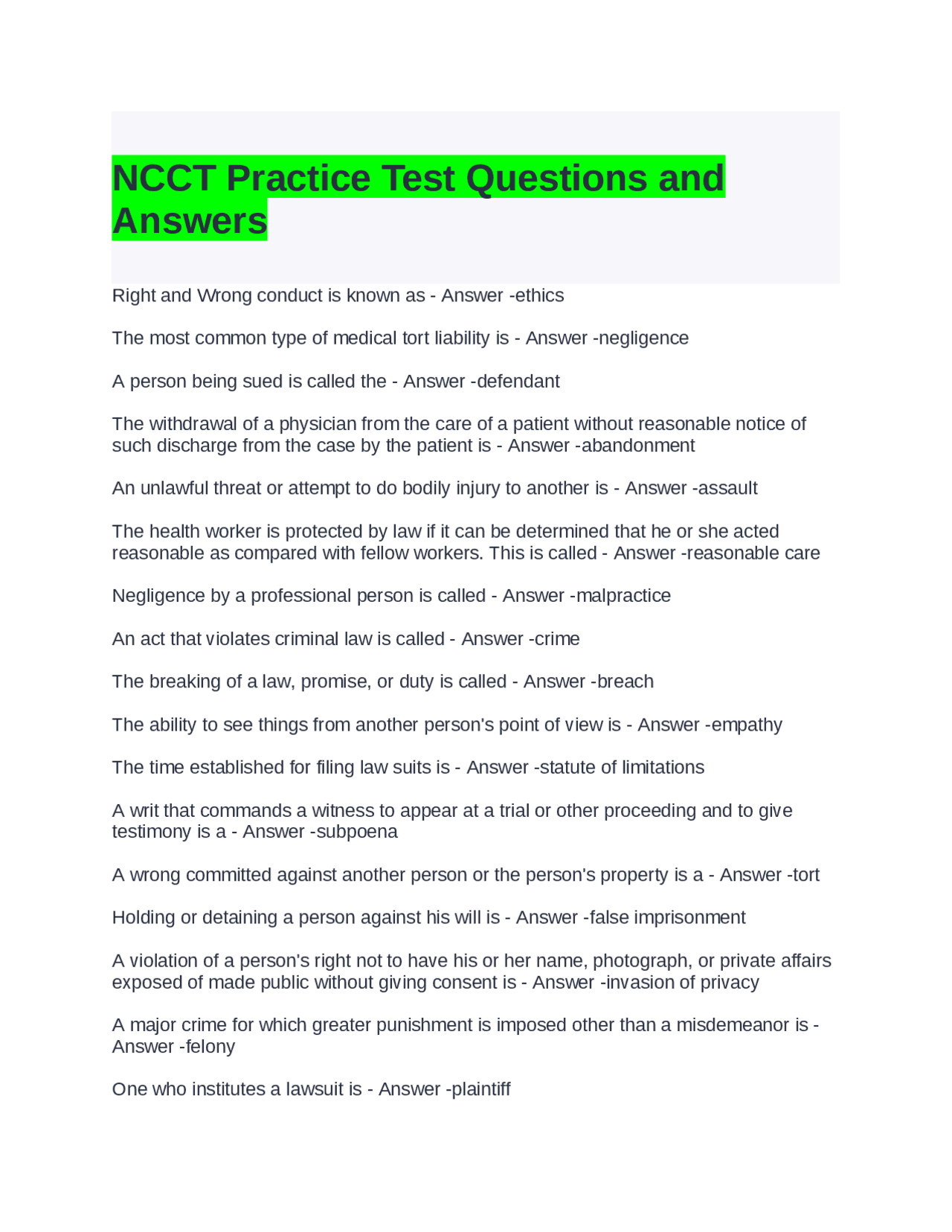NCCT Practice Test Questions and Answers | Exams Advanced Education ...