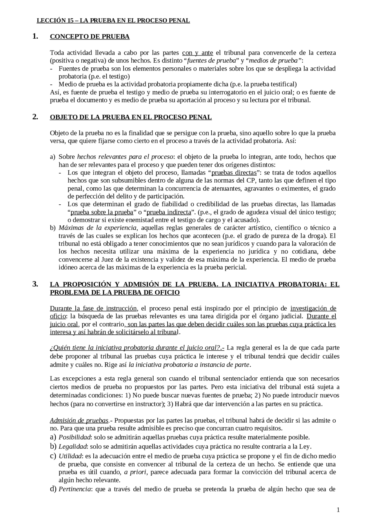 La prueba en el proceso penal | Apuntes de Derecho Procesal Penal | Docsity