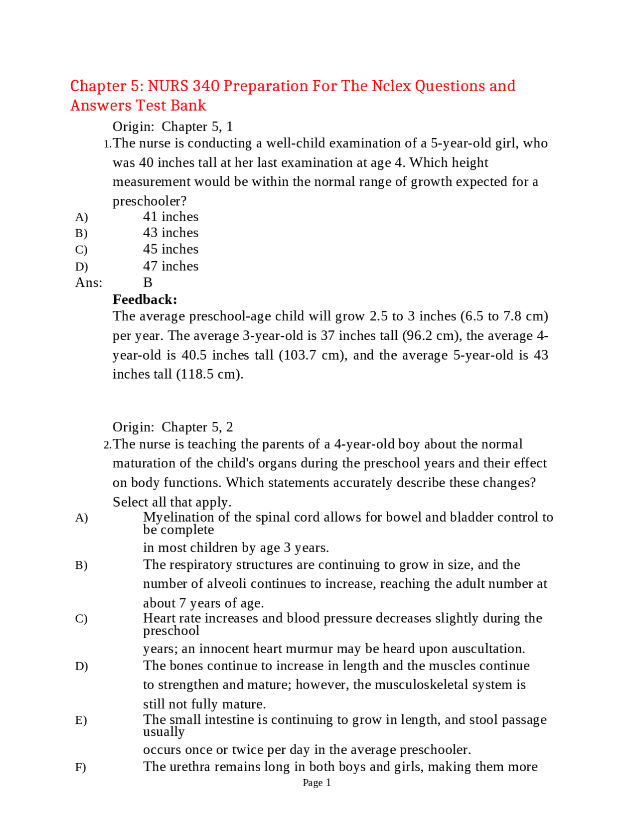 Chapter 5: NURS 340 Preparation For The Nclex Questions and Answers ...