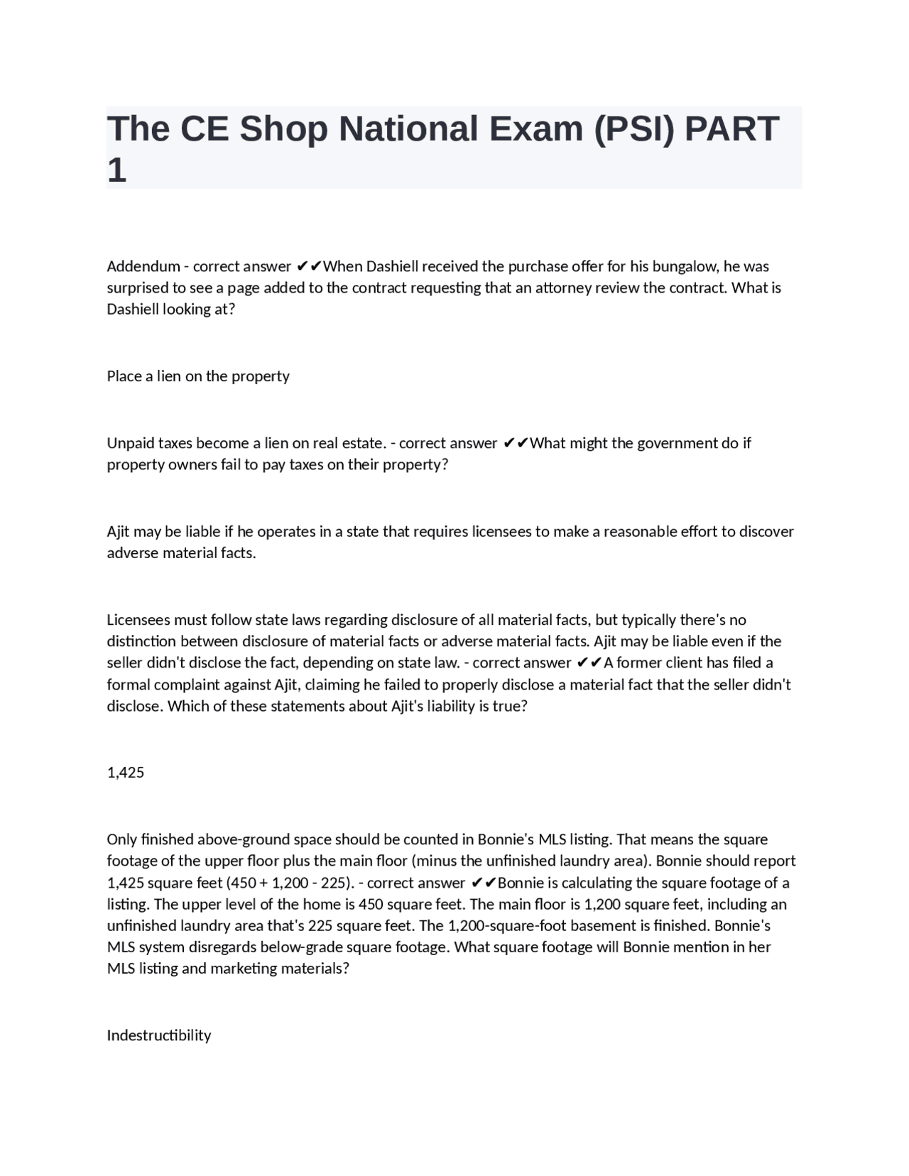 The CE Shop National Exam (PSI) PART 1 with 100% correct answers ...