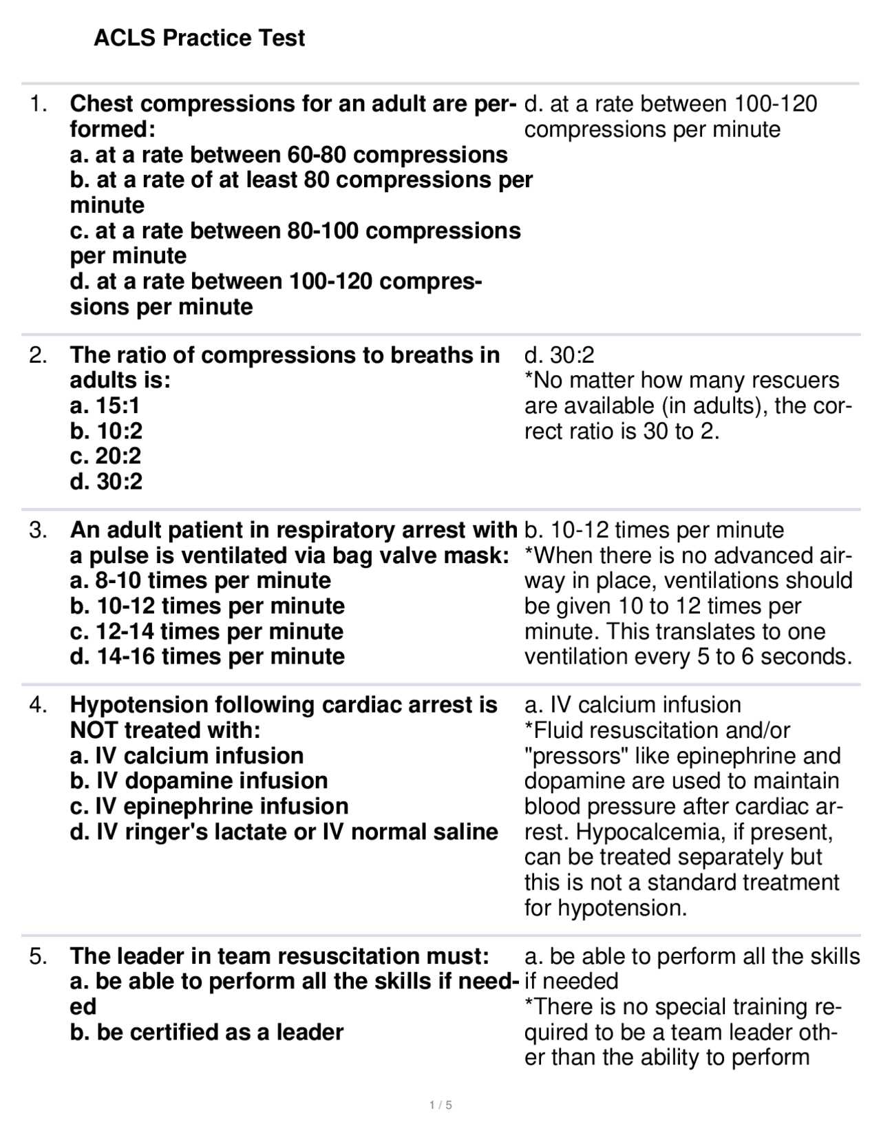 ACLS Practice Test | Exams Nursing | Docsity