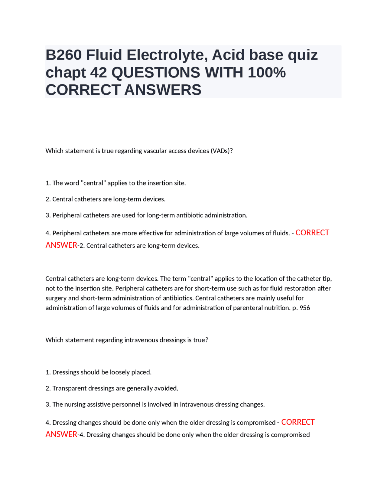Fluid Electrolyte and Acid-Base Balance Quiz | Exams Nursing | Docsity