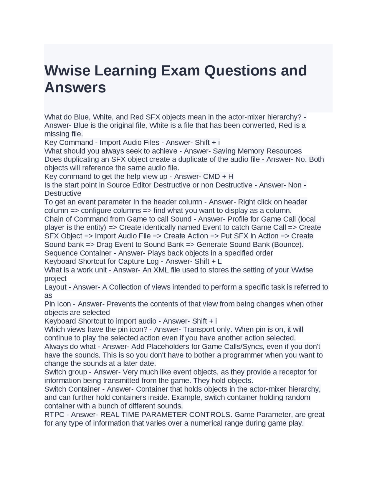 Wwise Learning Exam Questions and Answers | Exams Advanced Education ...