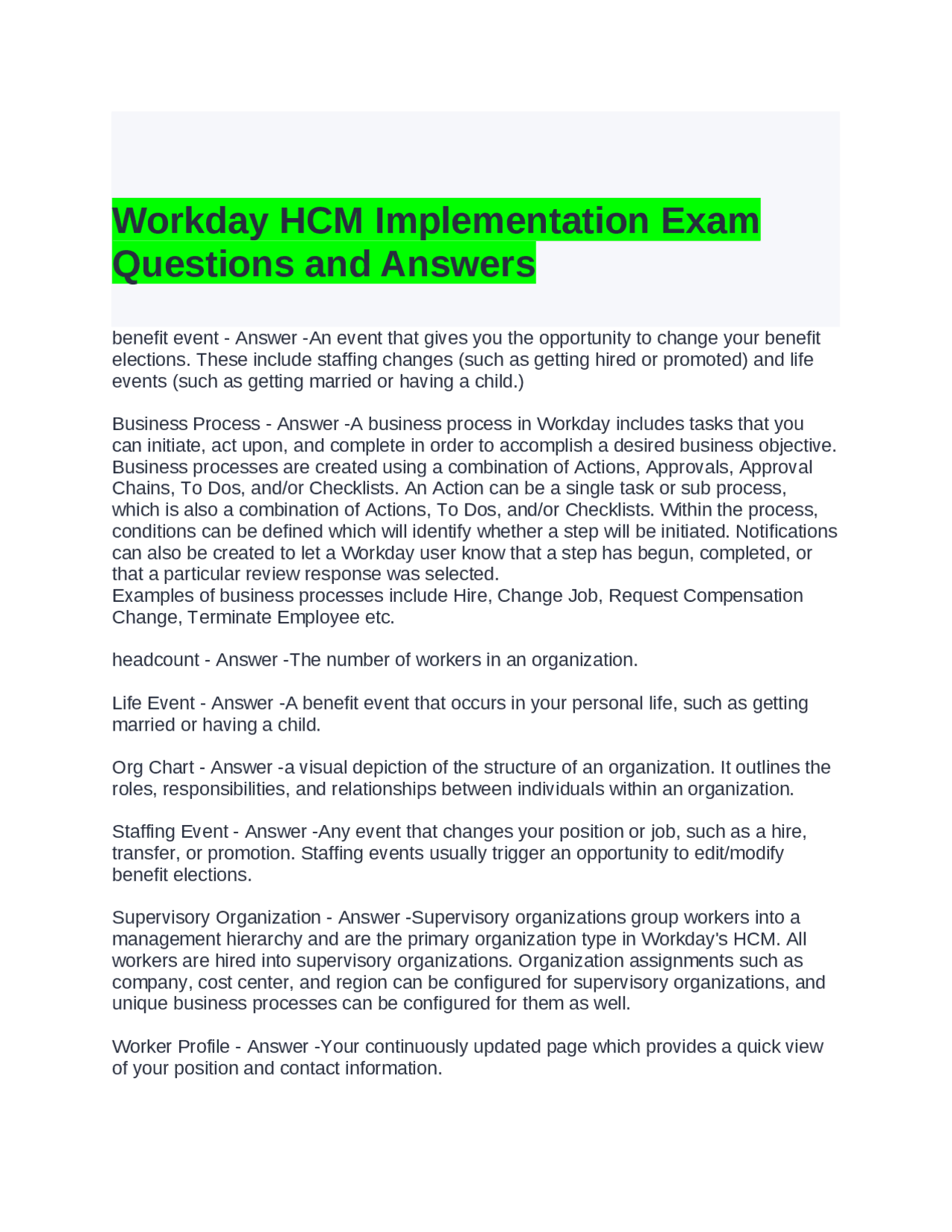 Workday Implementation Case Study Workday HCM Implementation Exam Questions and Answers | Exams Advanced ...