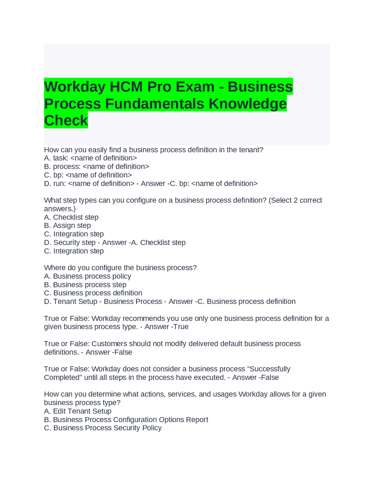 Workday HCM Pro Exam - Business Process Fundamentals Knowledge Check ...