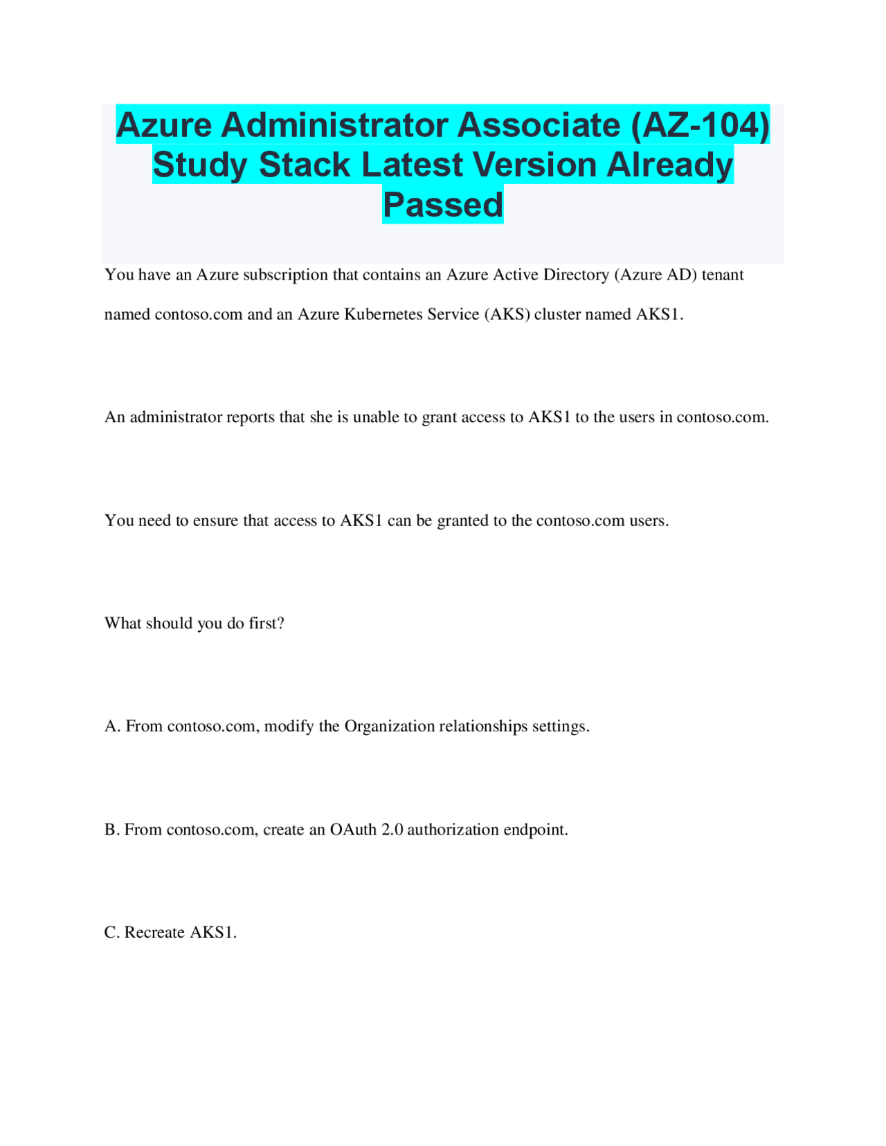Azure Administrator Associate (AZ-104) Study Stack Latest Version ...