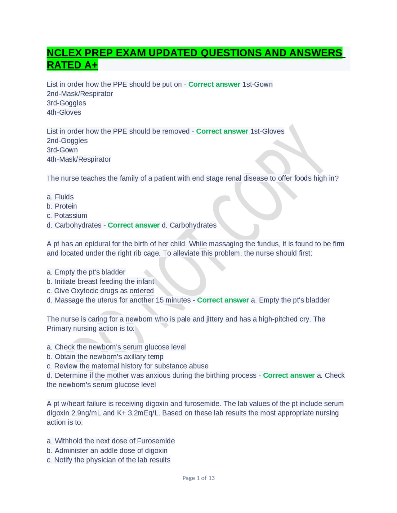 NCLEX PREP EXAM UPDATED QUESTIONS AND ANSWERS | Exams Health sciences ...