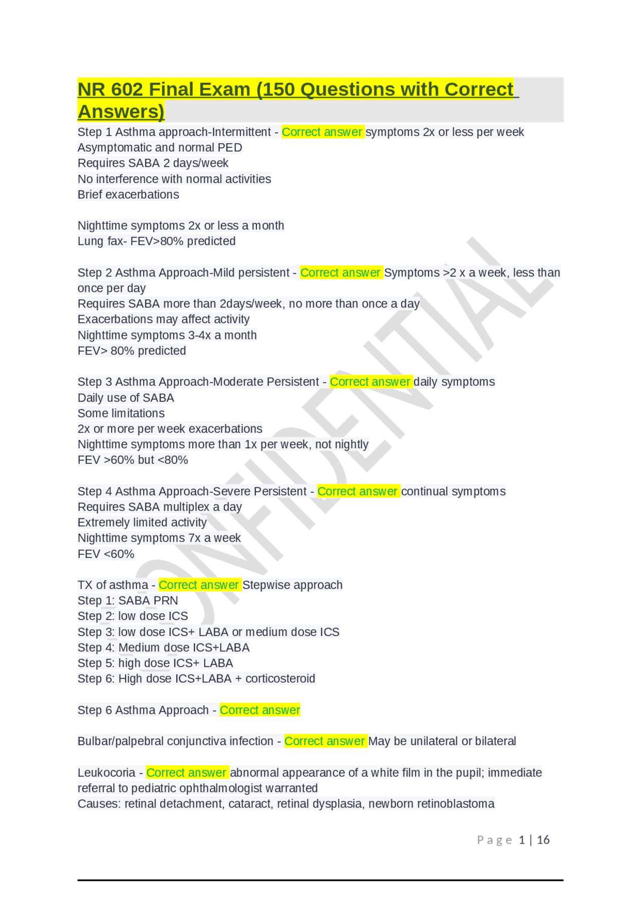 NR 602 Final Exam (150 Questions with Correct Answers) | Exams Nursing ...
