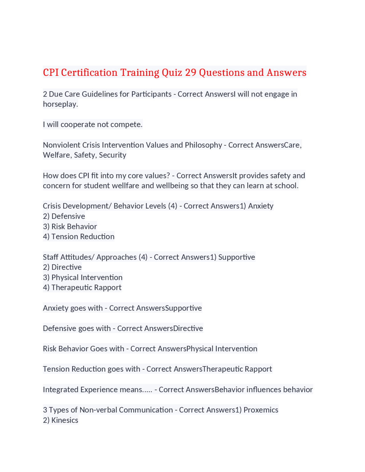 CPI Certification Training Quiz: 29 Questions and Answers | Exams ...