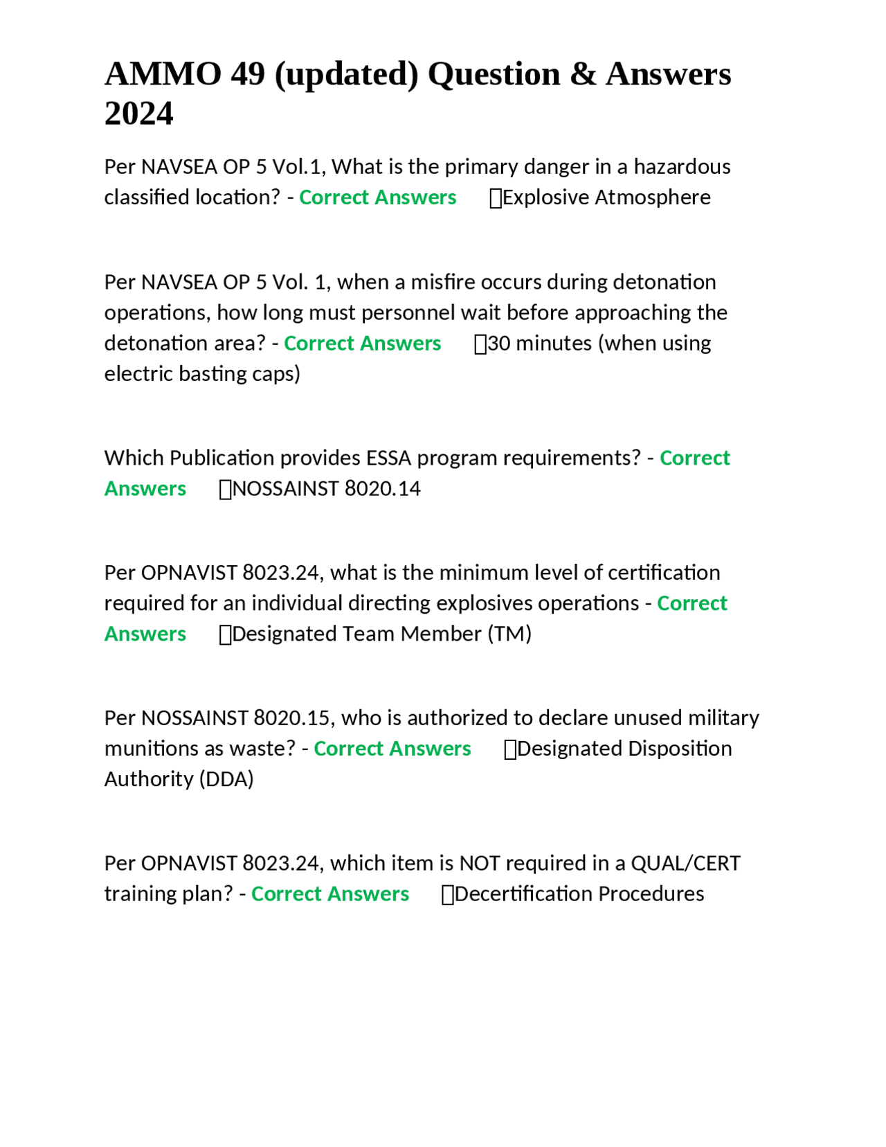 Updated Question AMMO 49 (updated) Question & Answers 2024 | Exams Nursing | Docsity