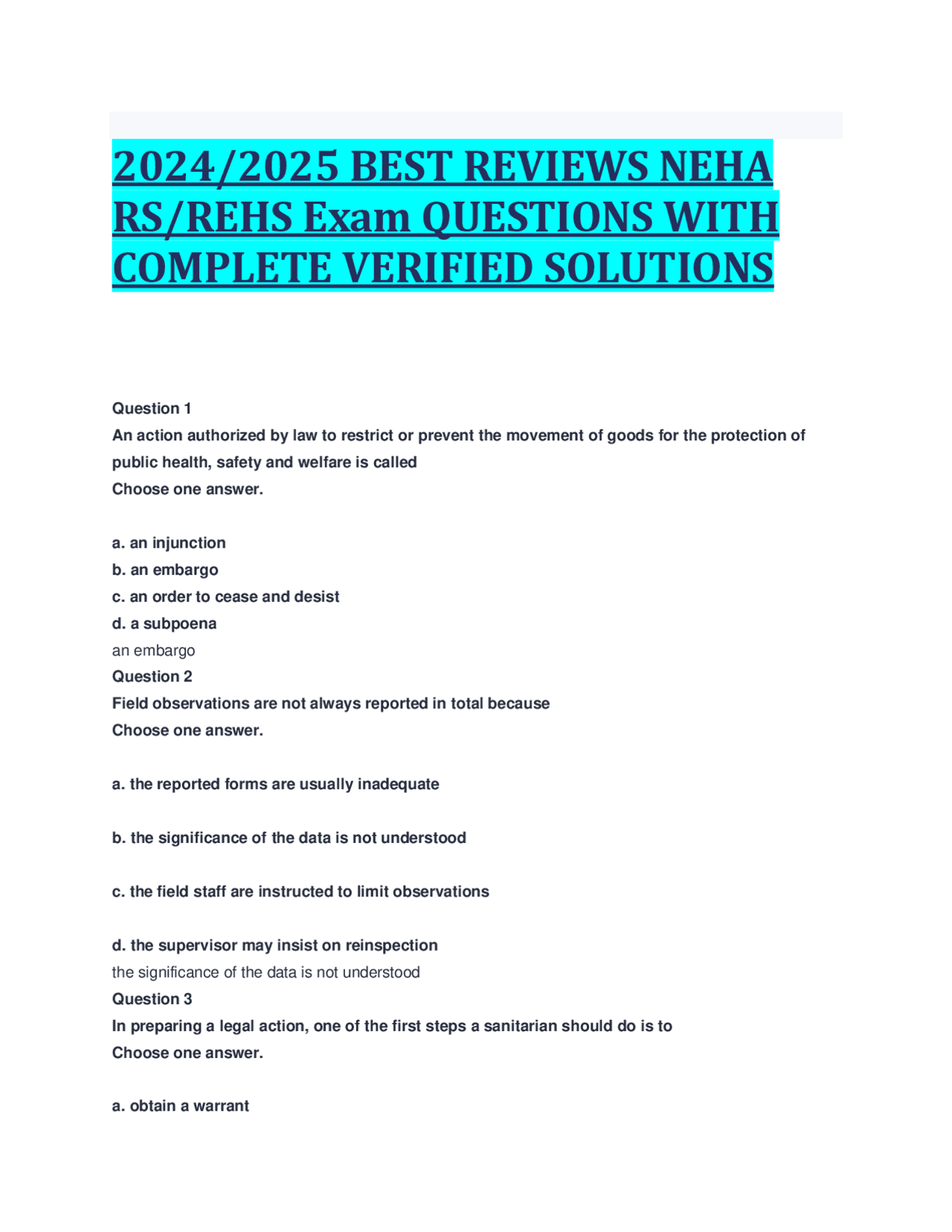 Environmental health science fundamentals exams law docsity
