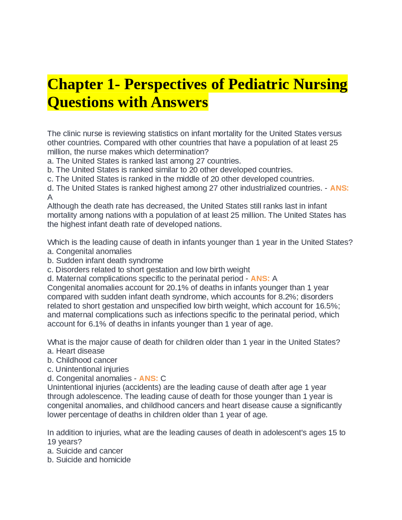 Chapter 1- Perspectives of Pediatric Nursing Questions with Answers ...