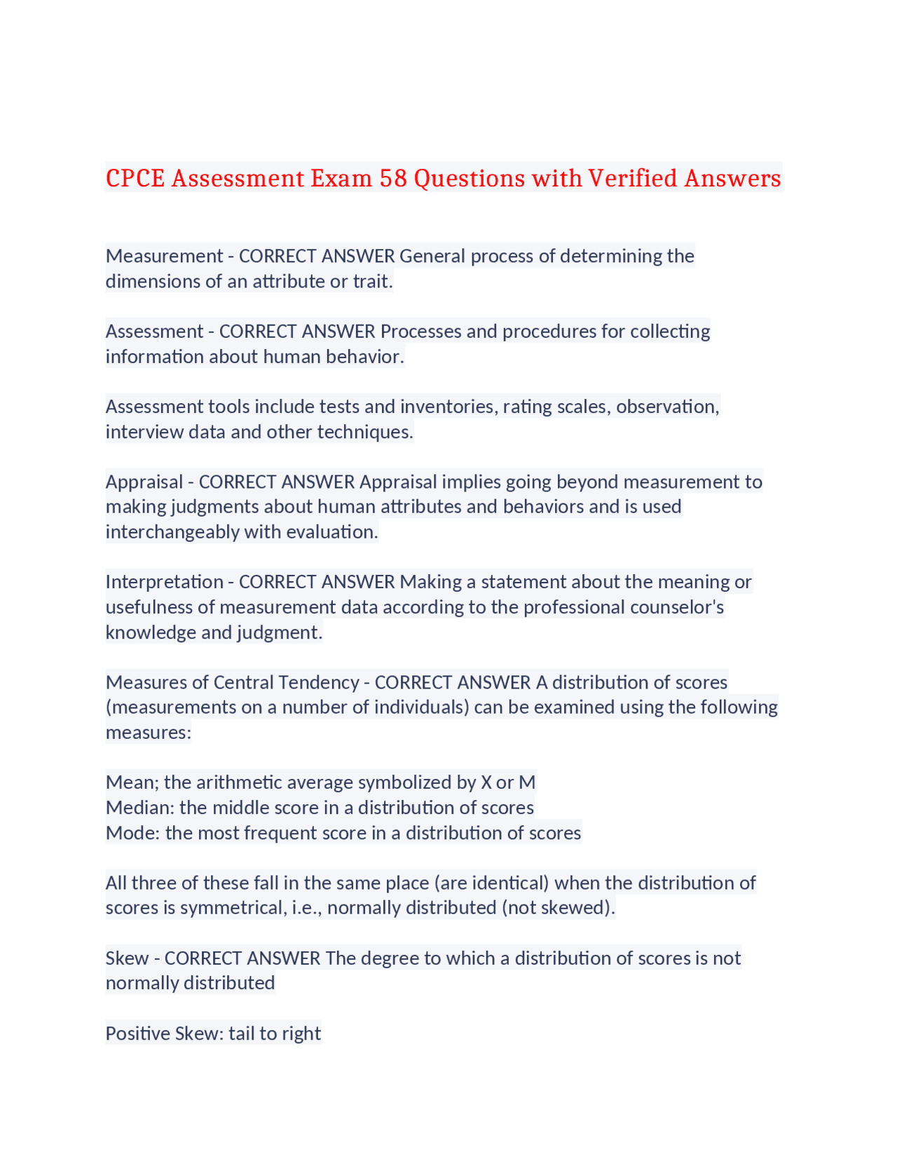 CPCE Assessment Exam 58 Questions with Verified Answers,100% CORRECT ...