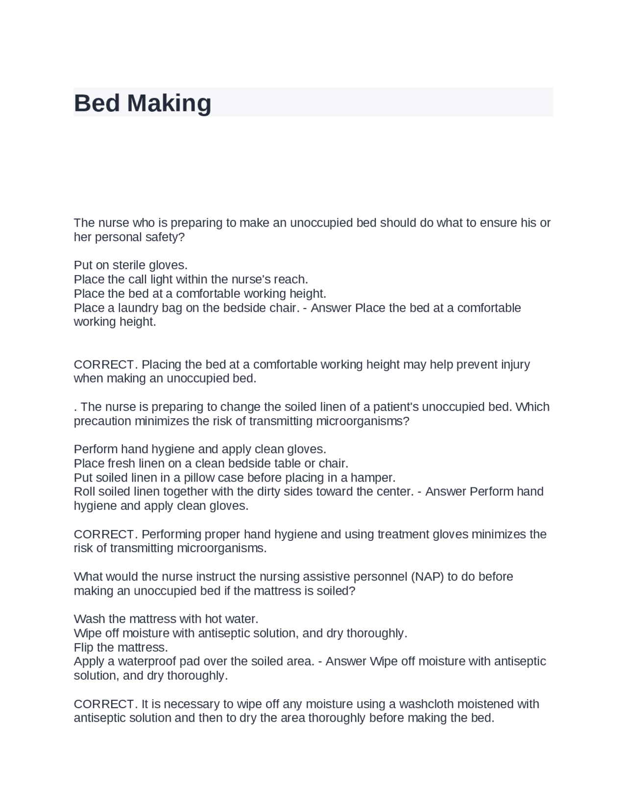 Bed Inspection Process Map Bed Making: Ensuring Patient Safety and Infection Control | Exams ...