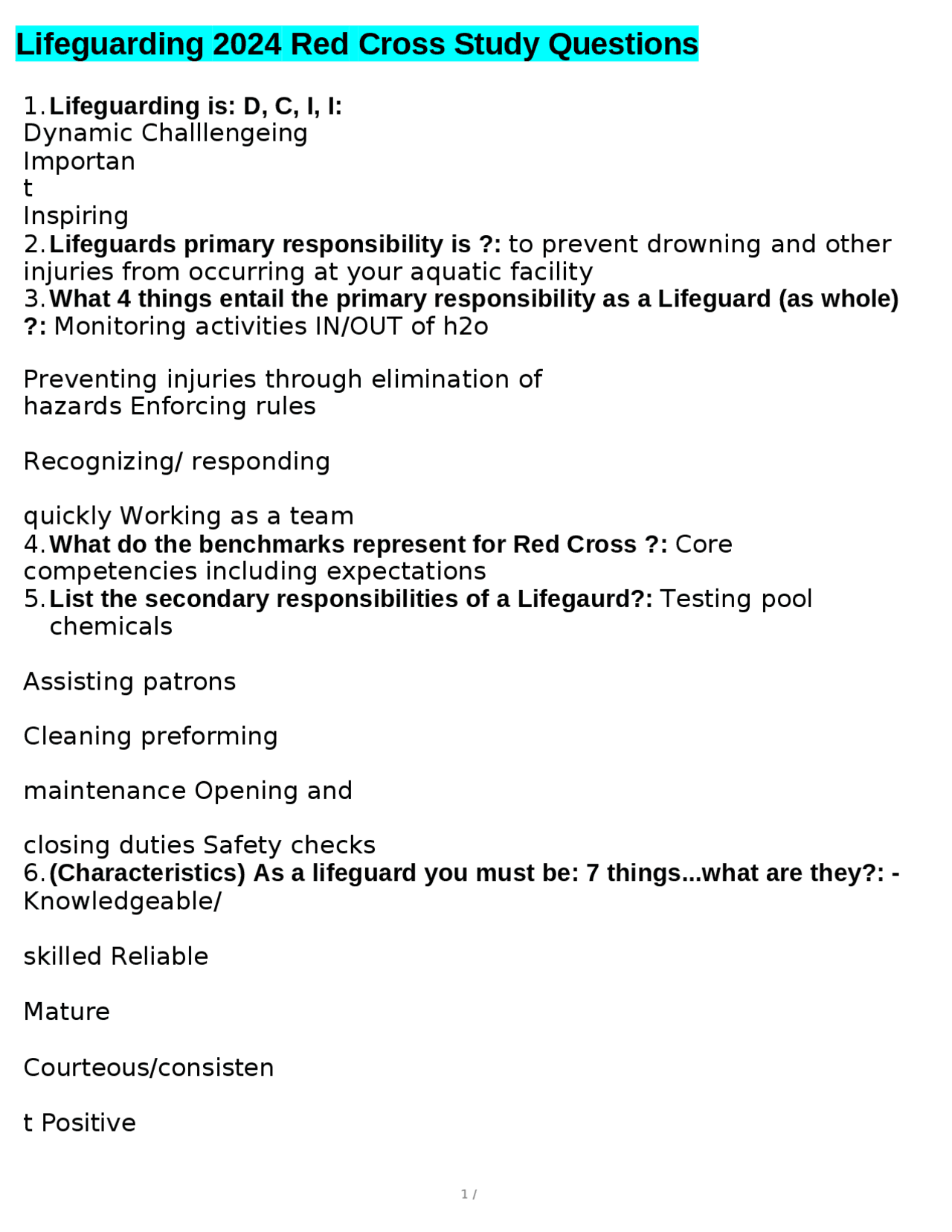 Lifeguarding Duties and Responsibilities Exams Nursing Docsity