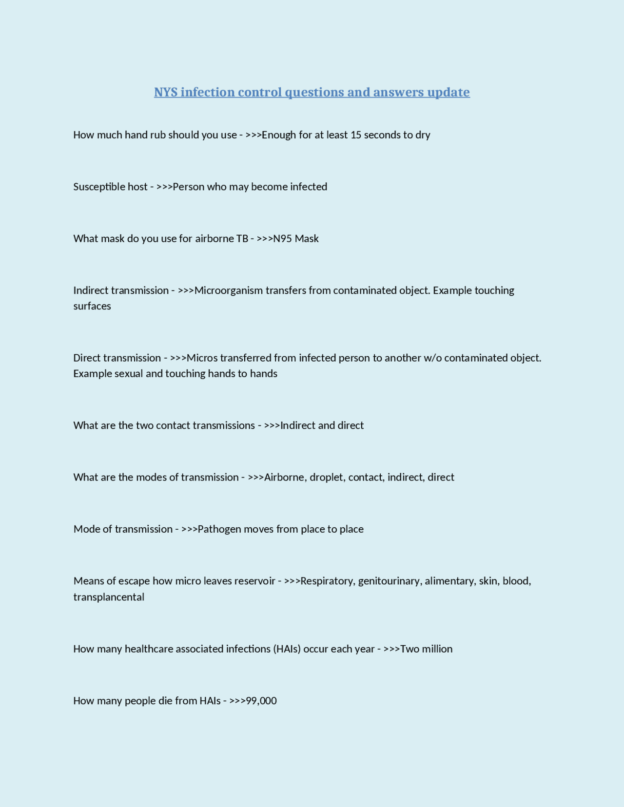 NYS infection control questions and answers update Exams Nursing Docsity