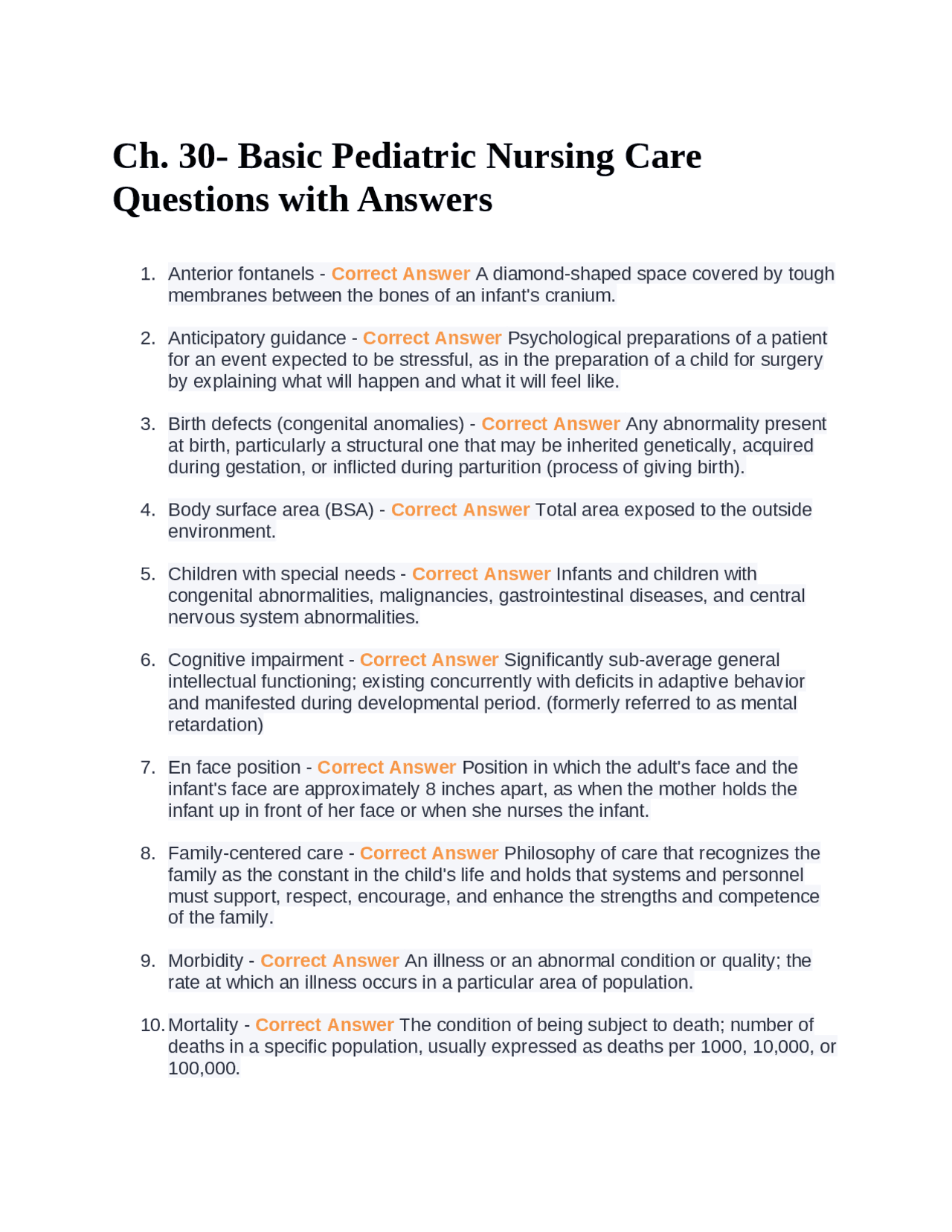 Ch. 30- Basic Pediatric Nursing Care Questions with Answers | Exams ...
