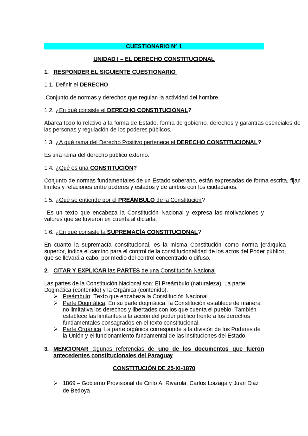 Cuestionario de Derecho Constitucional | Ejercicios de Derecho ...
