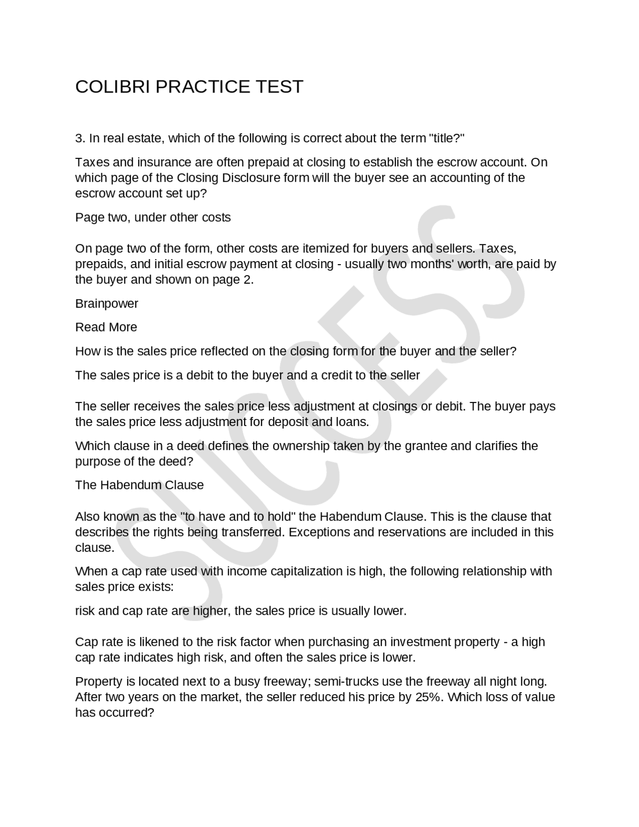 Colibri Practice Test Questions And Answers | Exams Real Estate ...