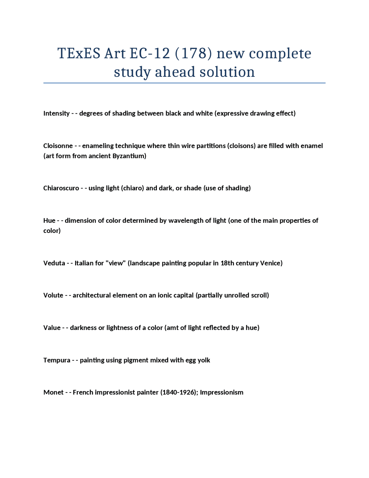 TExES Art EC-12 (178) New Complete Study Guide | Exams Engineering | Docsity