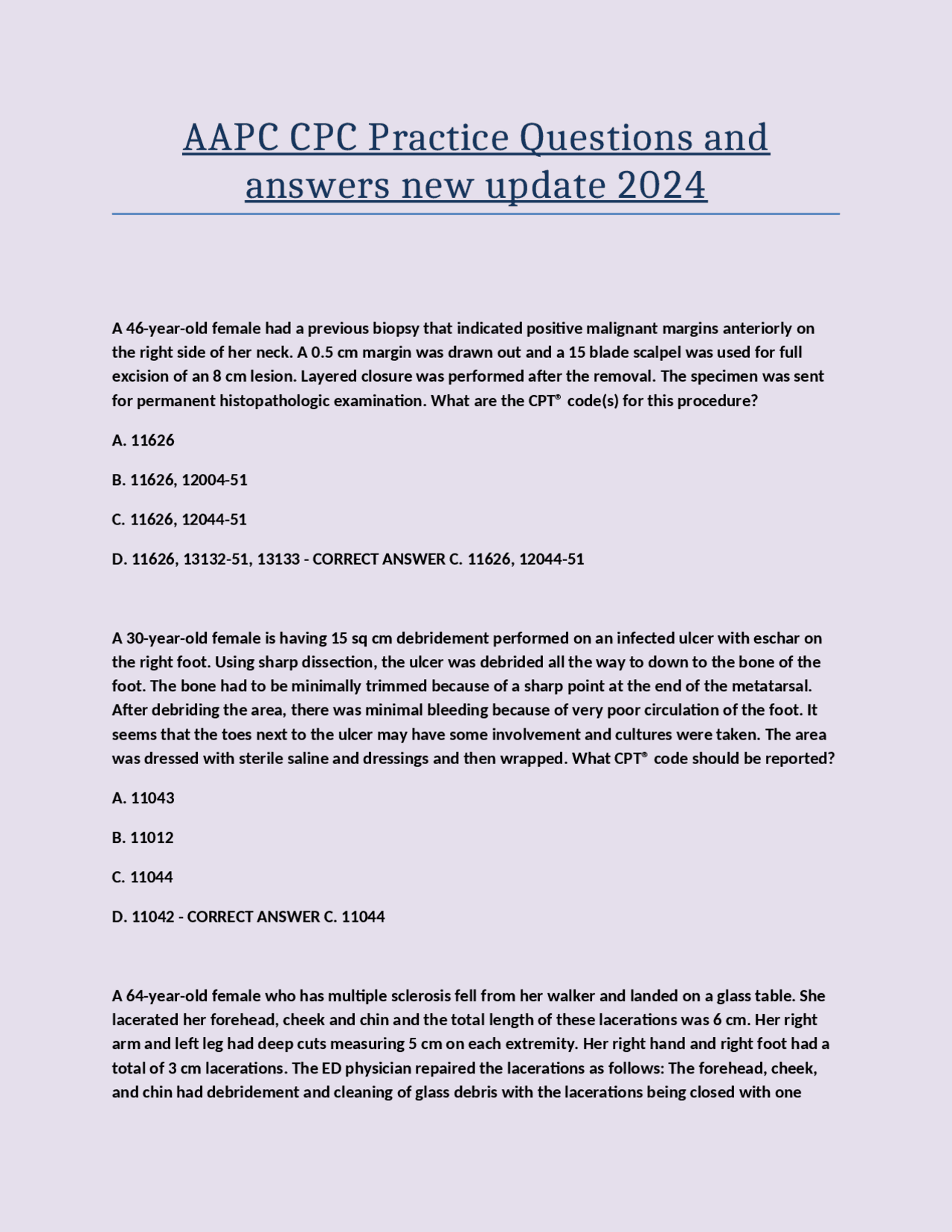 CPT® Code Descriptions and Medical Coding Concepts Exams Nursing