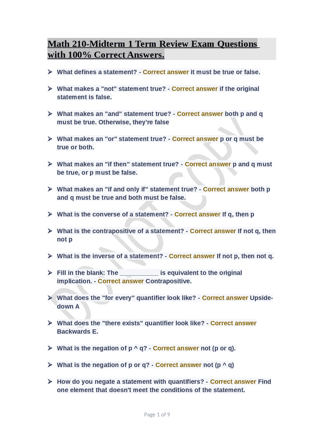 Math 210-Midterm 1 Term Review Exam Questions with 100% Correct Answers ...