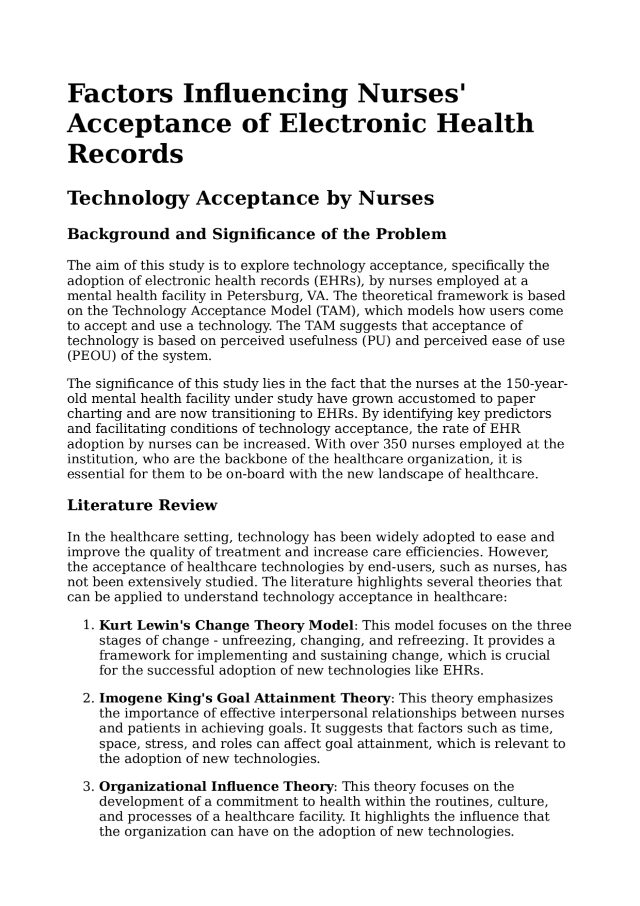 Factors Influencing Nurses' Acceptance of Electronic Health Records ...