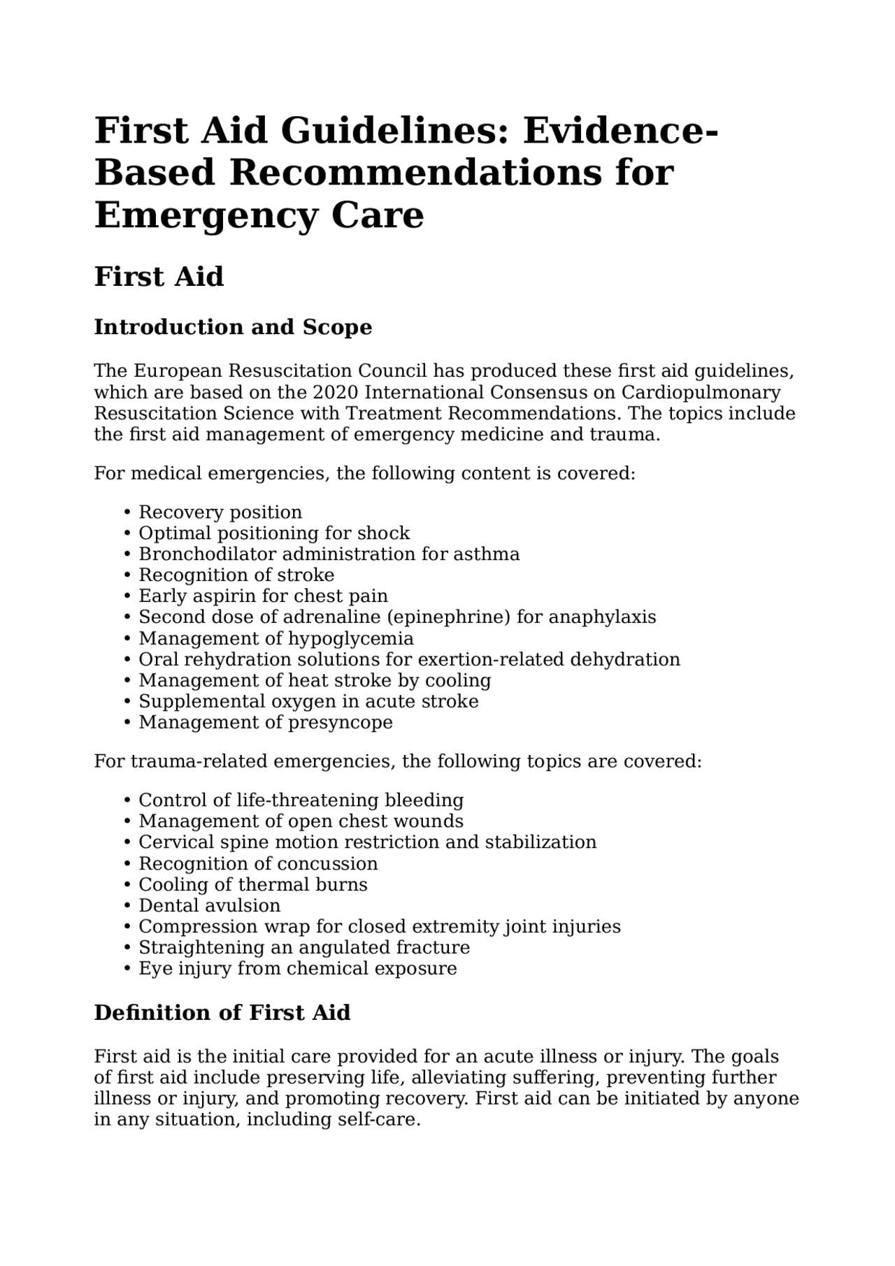 First Aid Guidelines | Summaries Health sciences | Docsity
