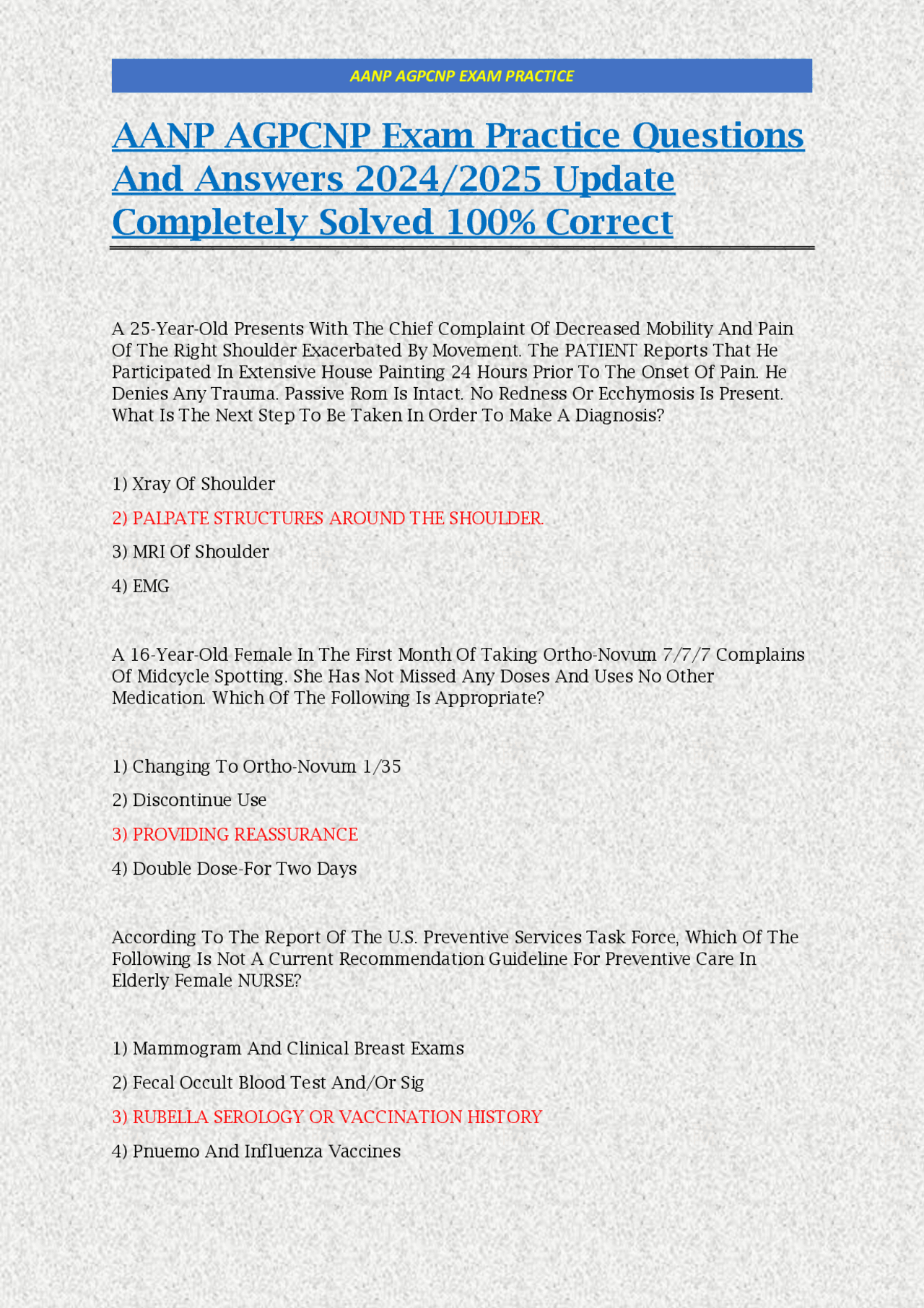 AANP AGPCNP Exam Practice Questions And Answers 2024/2025 | Exams ...
