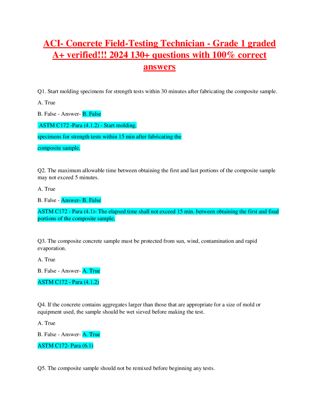ACI- Concrete Field-Testing Technician - Grade 1 graded A+ verified ...