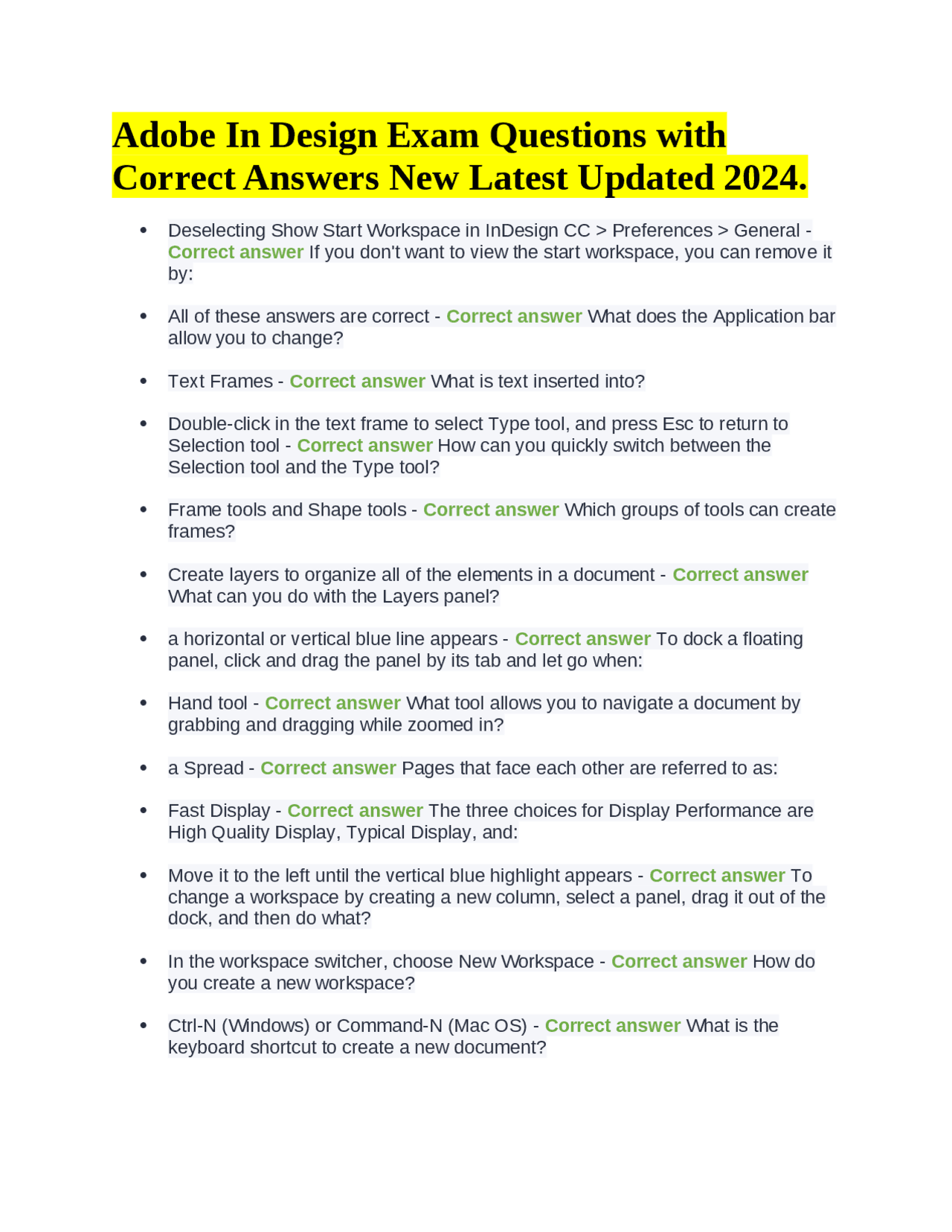 Adobe InDesign Exam Questions with Correct Answers | Exams Nursing ...