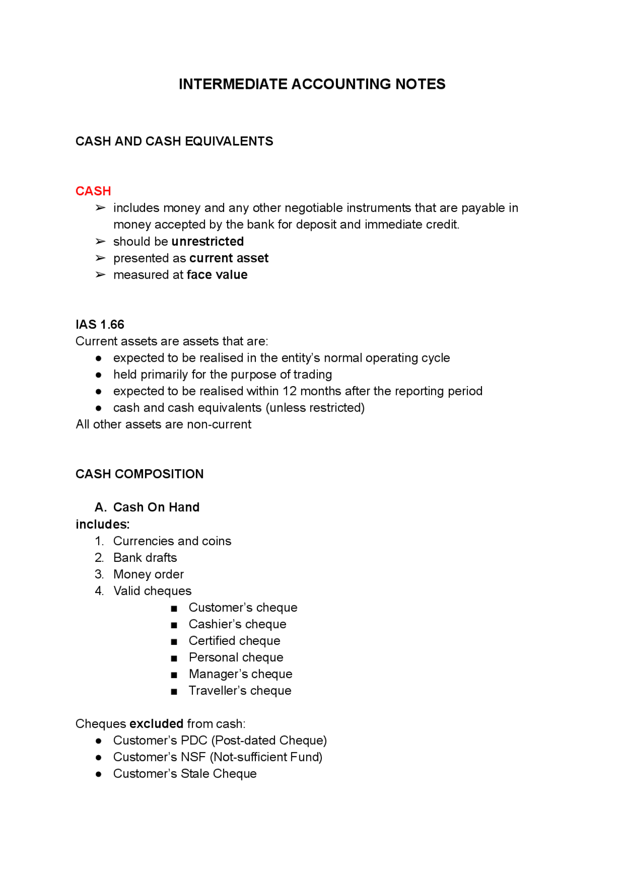 Intermediate Accounting Notes.pdf Intermediate Accounting Notes - Cash and Cash Equivalents | Study notes ...