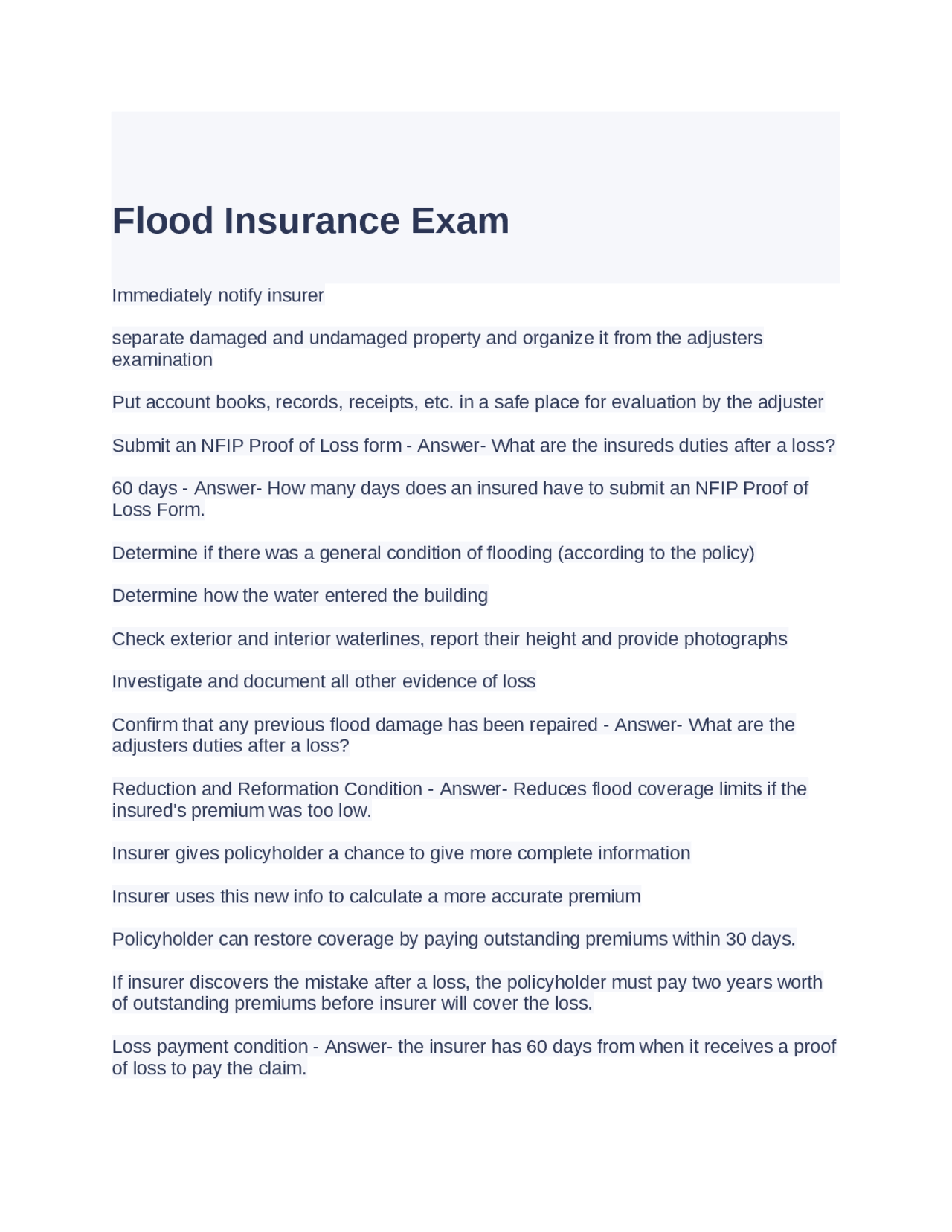 Flood Insurance Exam: Understanding Duties, Coverage, and Claim ...