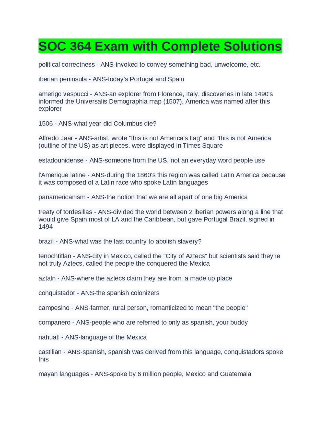 The Legacy of Spanish Colonial America | Exams Sociology | Docsity