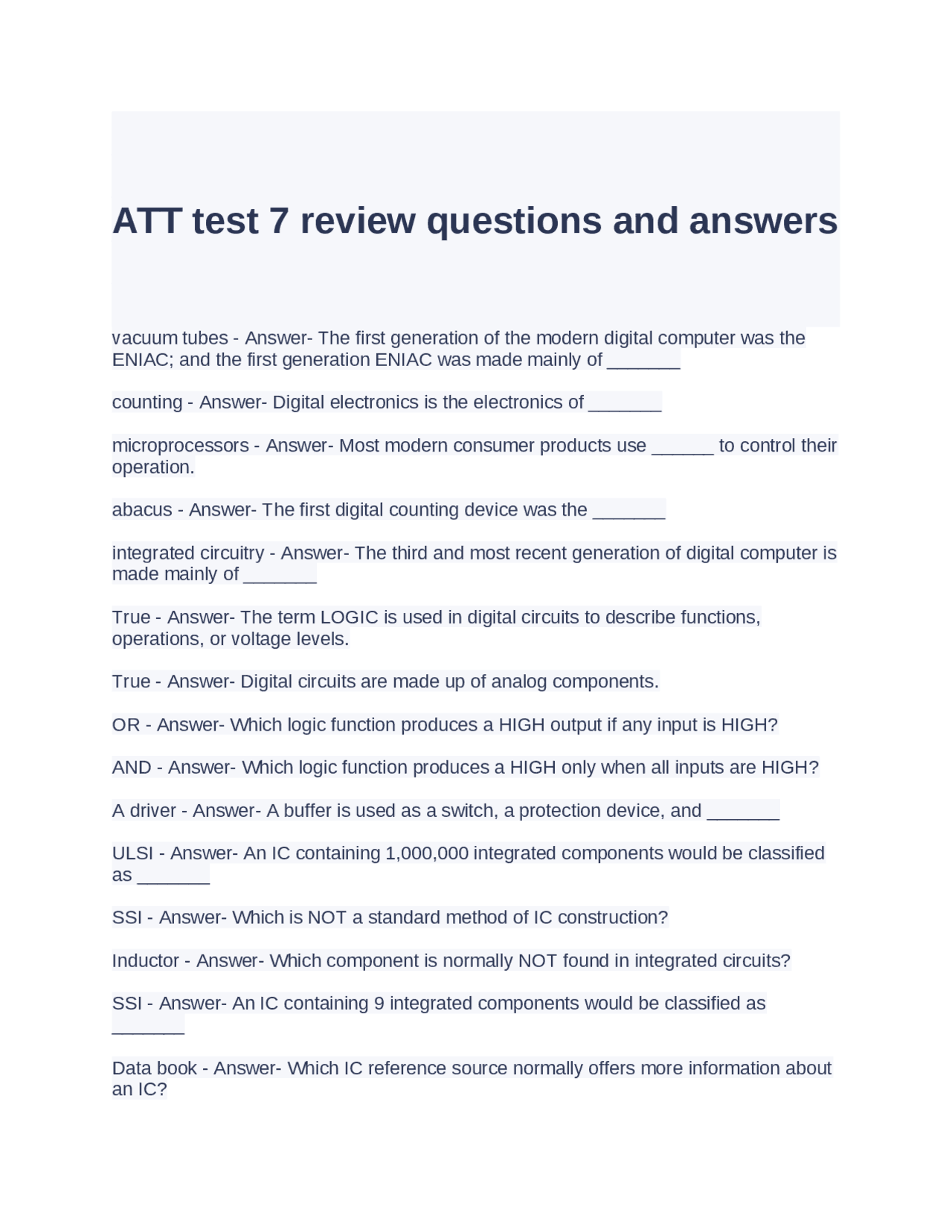 ATT test 7 review questions and answers | Exams Advanced Education ...