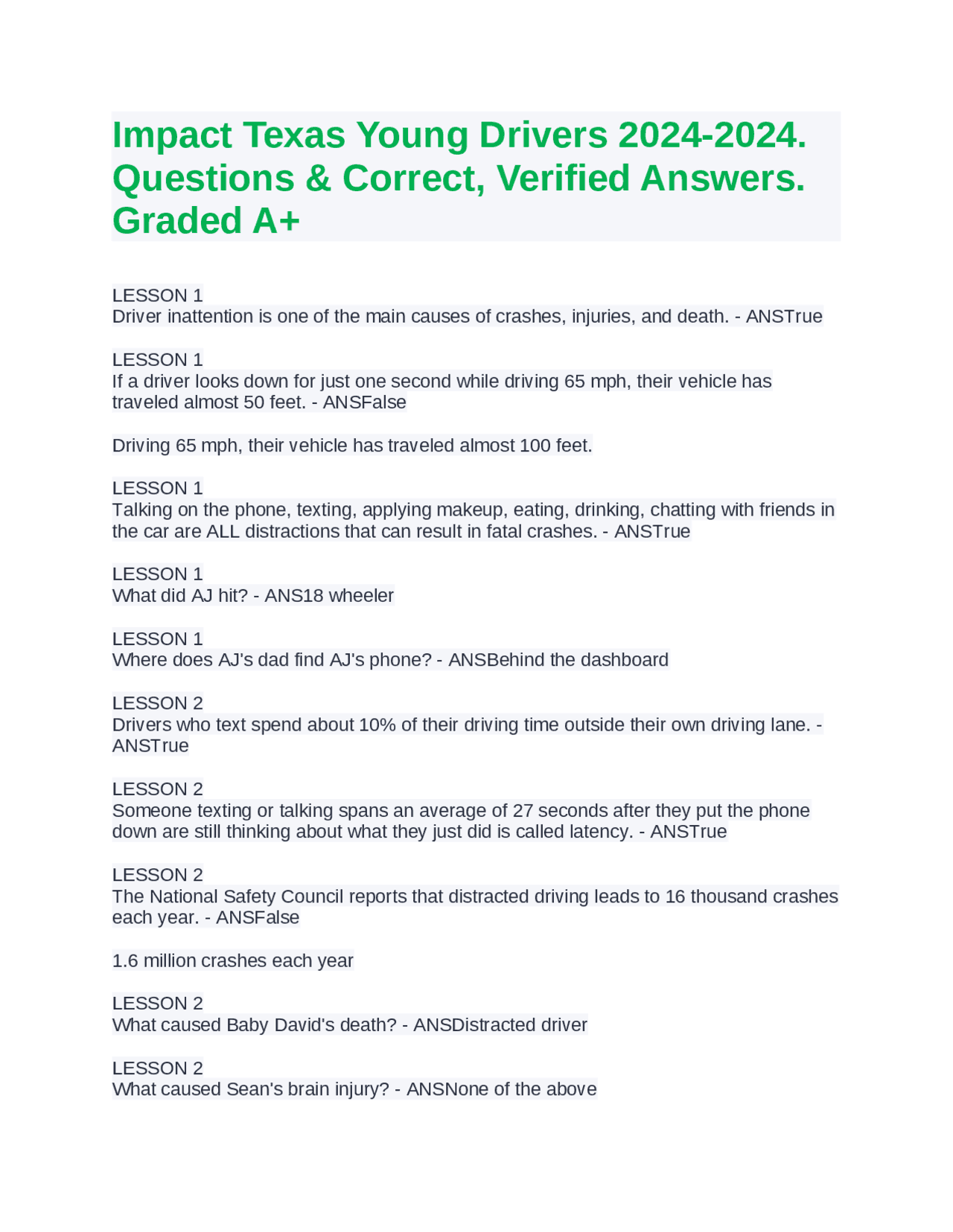 Impact Texas Young Drivers 20242024 Exams Transportation Engineering