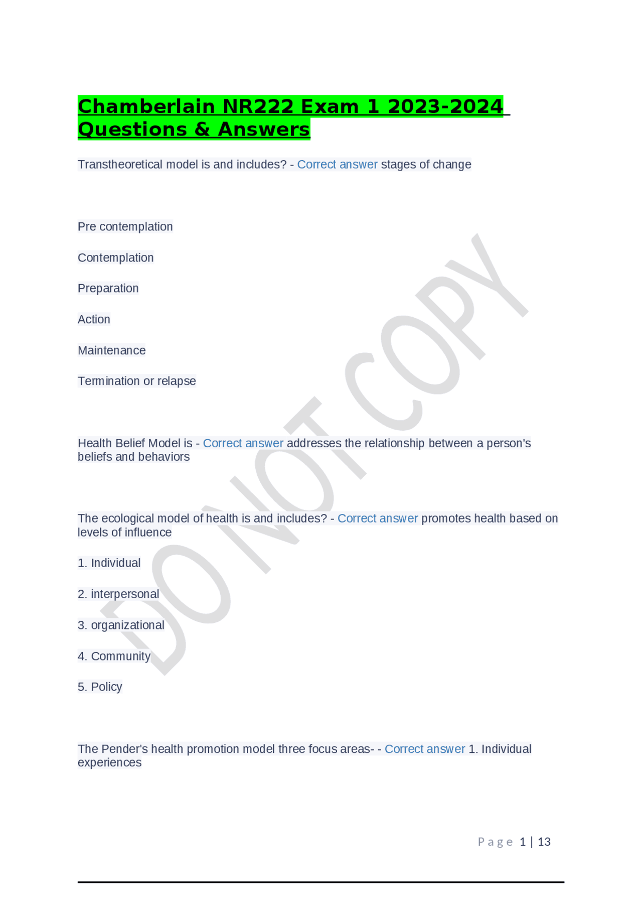 Chamberlain NR222 Exam 1 2023-2024 - Questions & Answers | Exams ...