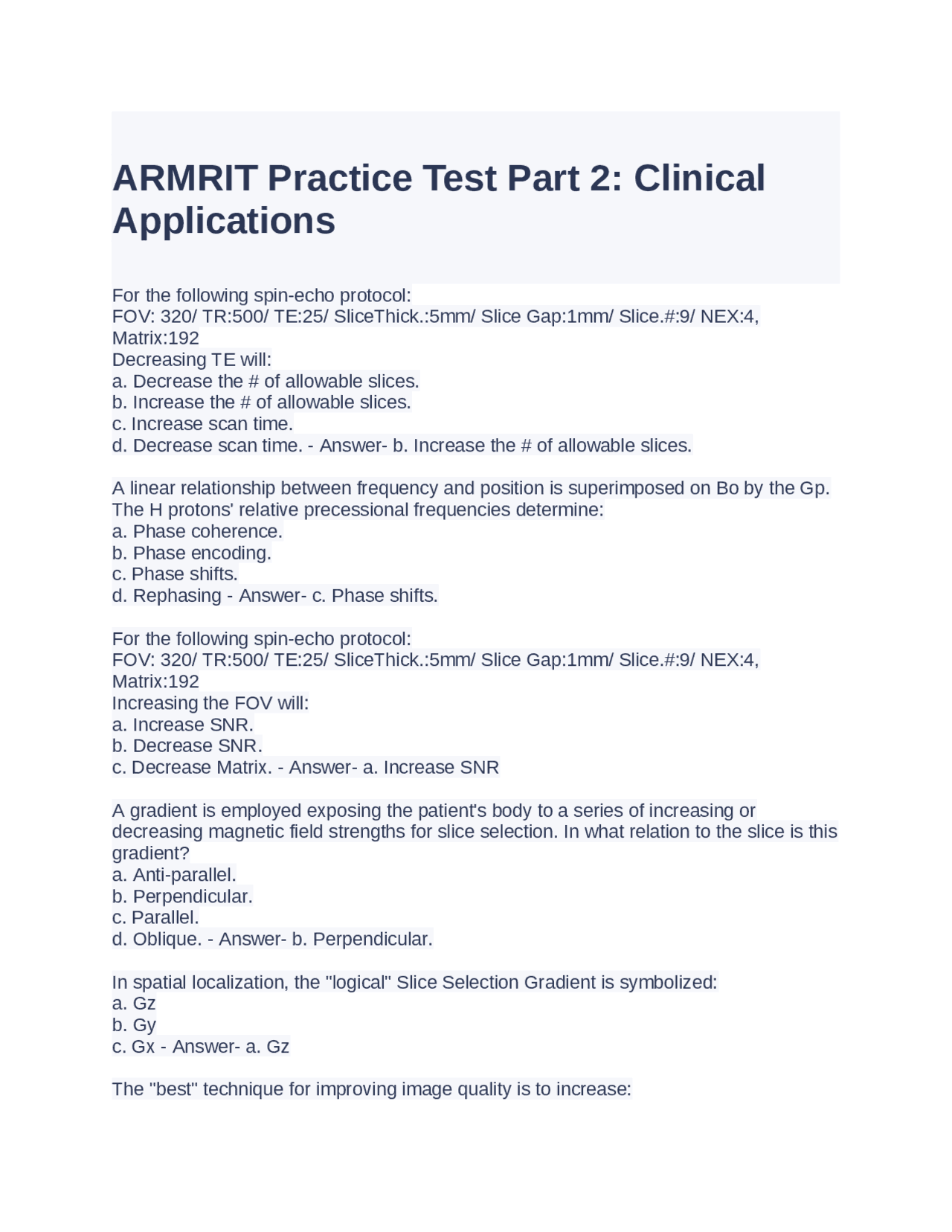 ARMRIT Practice Test Part 2: Clinical Applications | Exams Advanced ...