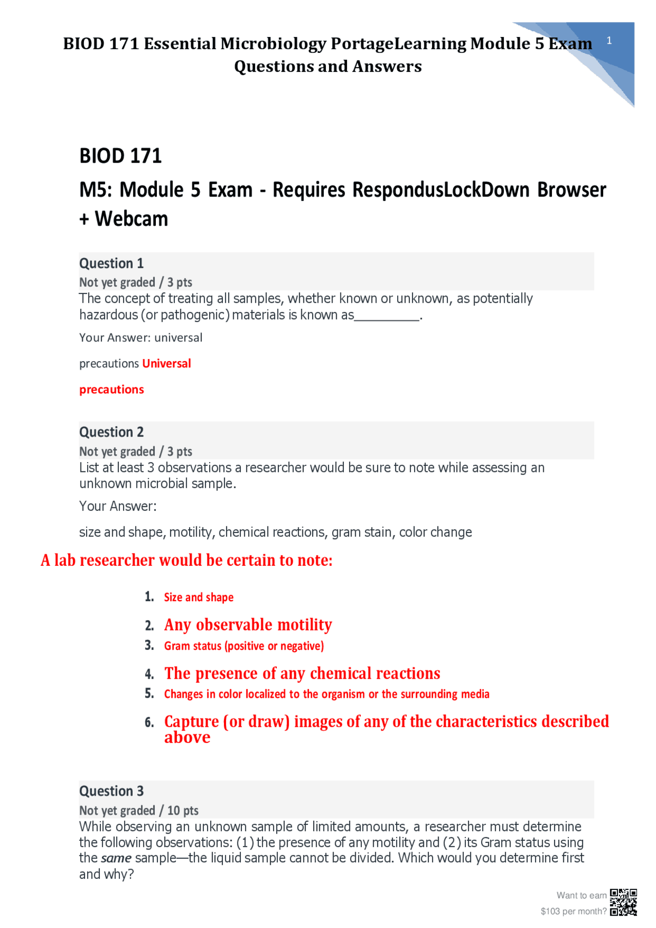 BIOD 171 Essential Microbiology Portage Learning Module 5 Exam ...