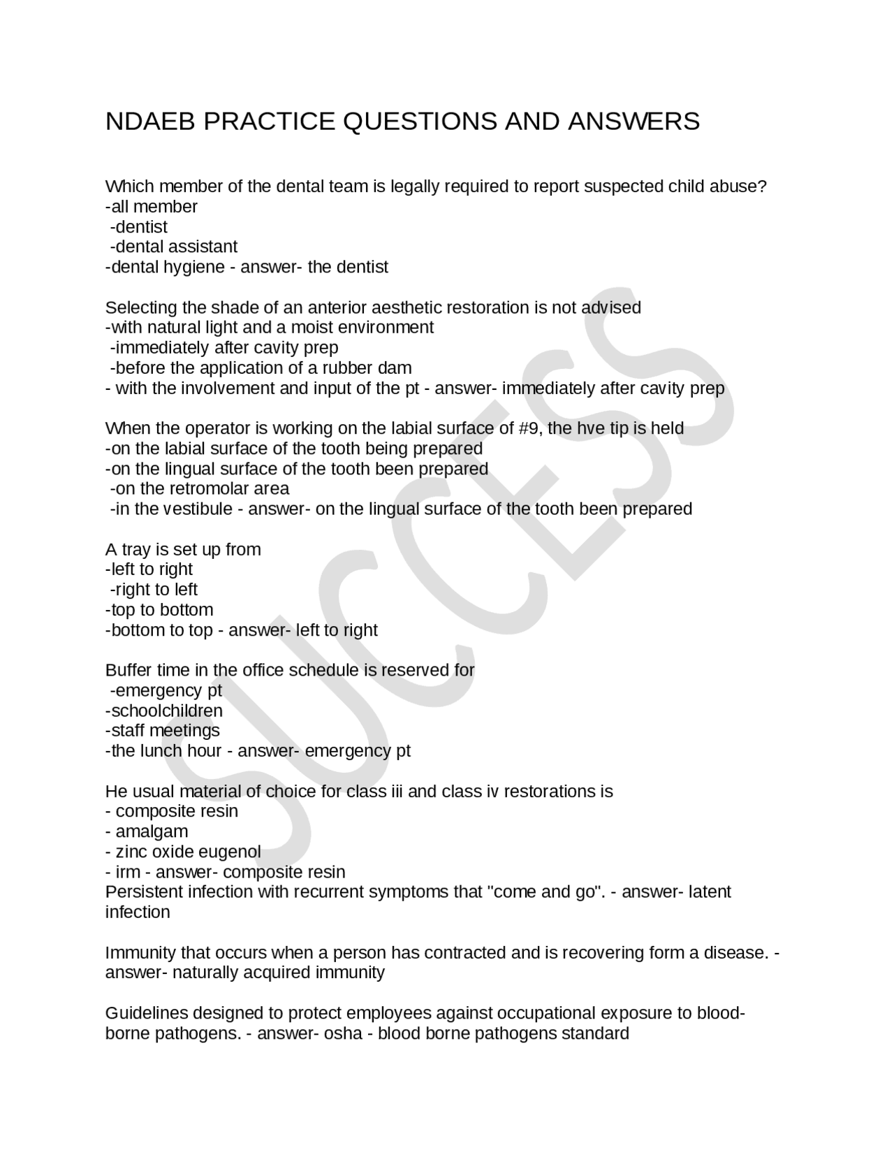 Dental Hygiene Practice Questions and Answers | Exams Nursing | Docsity