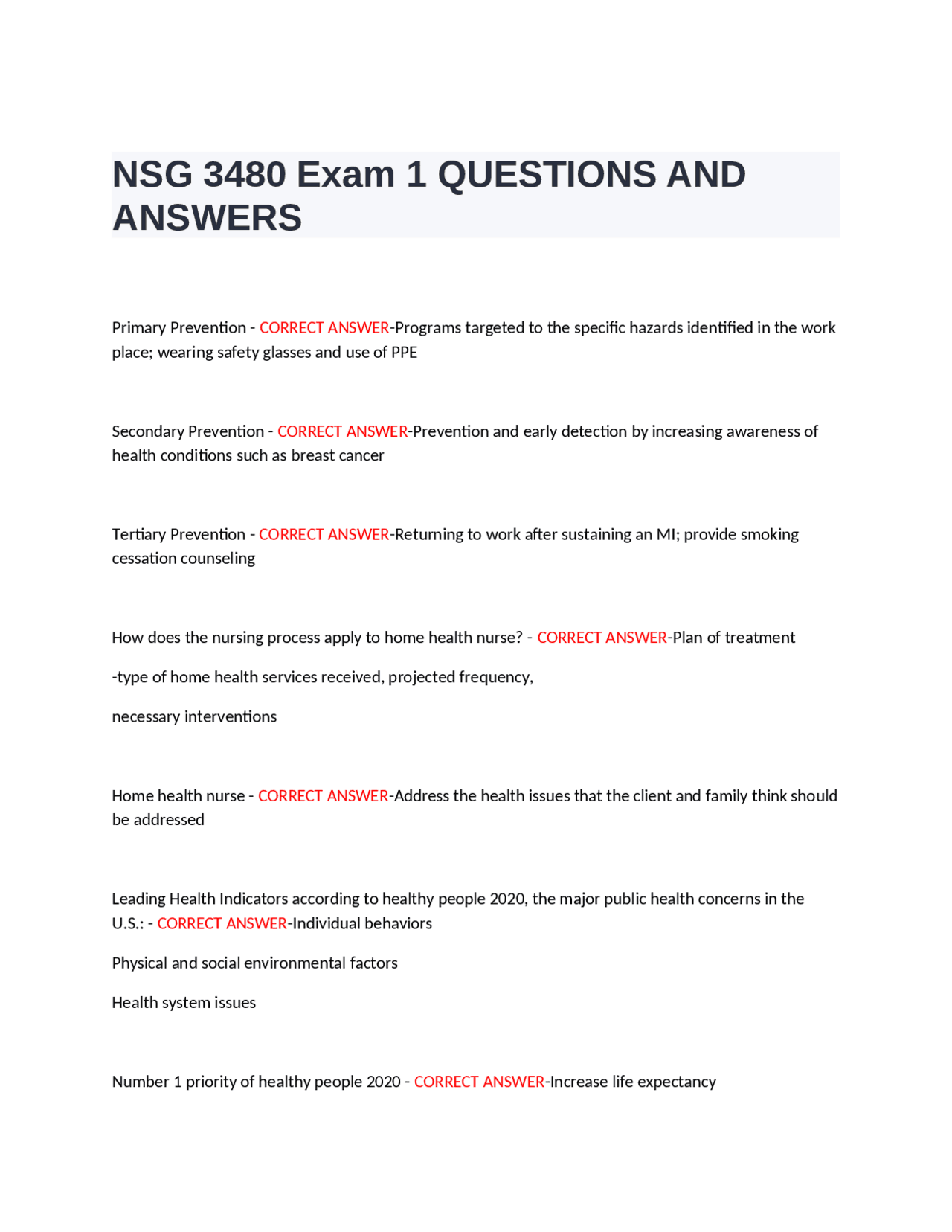 Nursing Exam Questions and Answers | Exams Nursing | Docsity