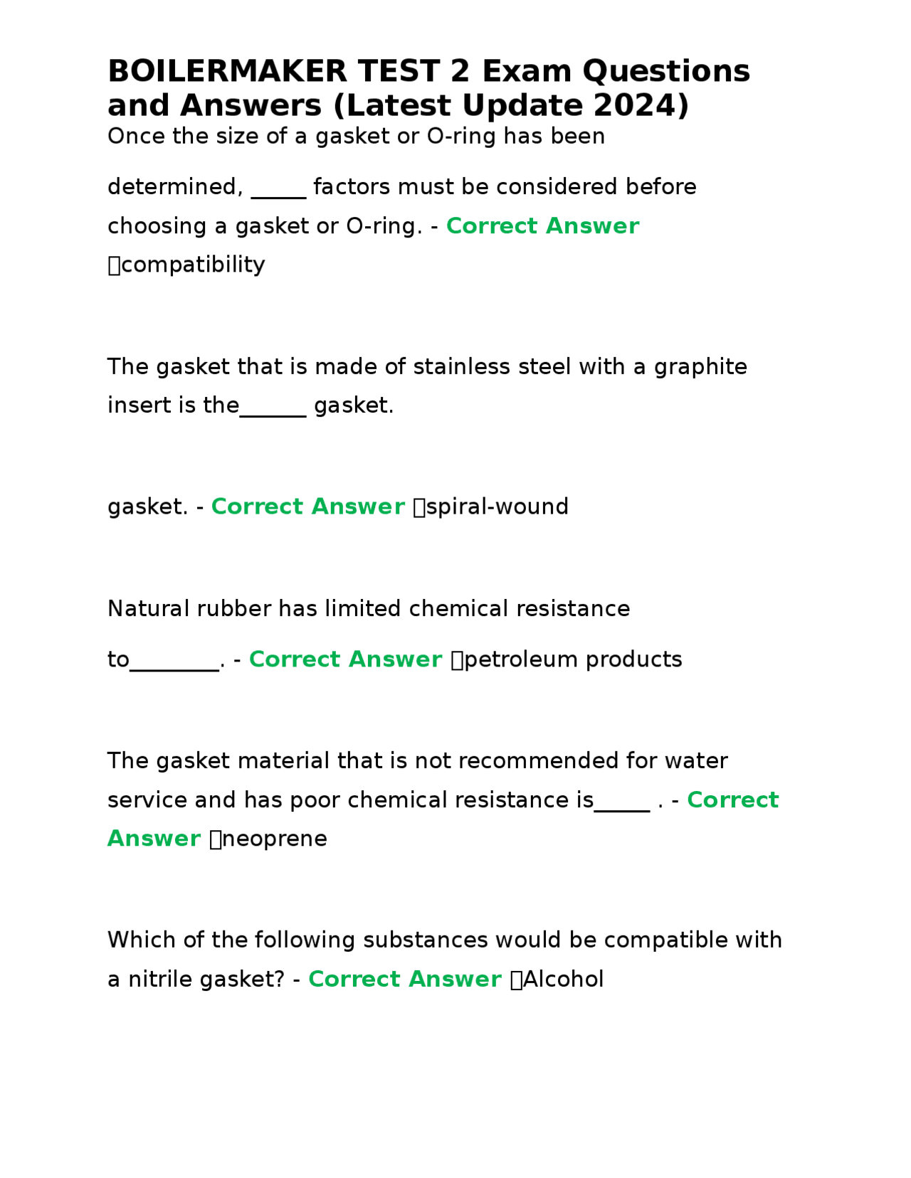 Boilermaker Test 2 Exam Questions and Answers Exams Nursing Docsity