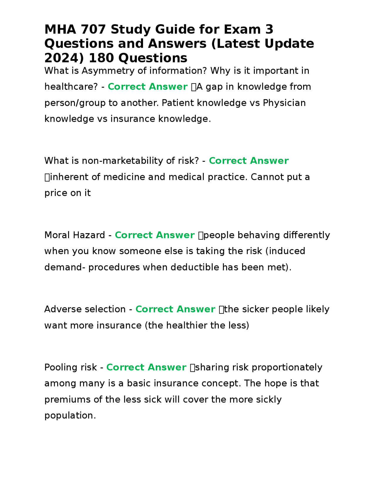 MHA 707 Study Guide for Exam 3 - Questions and Answers (Latest Update ...