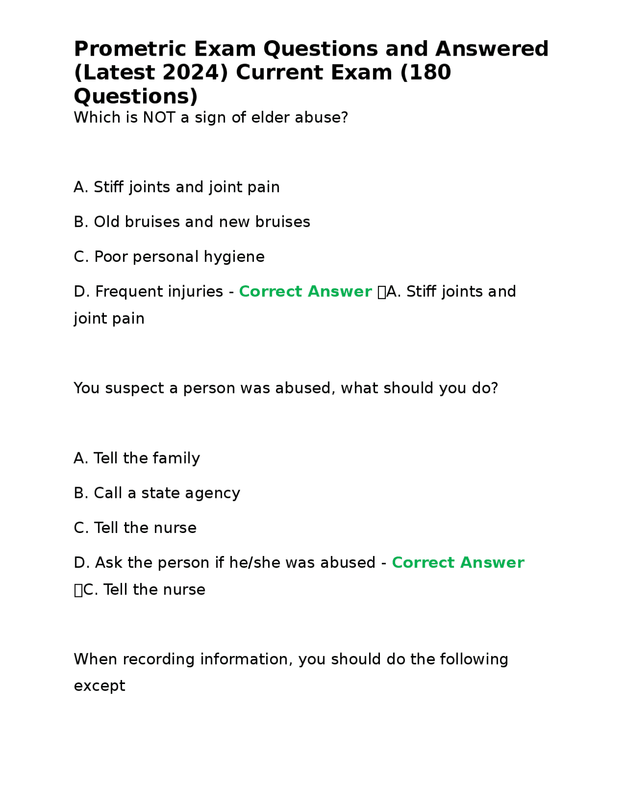 Prometric Exam Questions and Answered (Latest 2024) Current Exam (180 ...