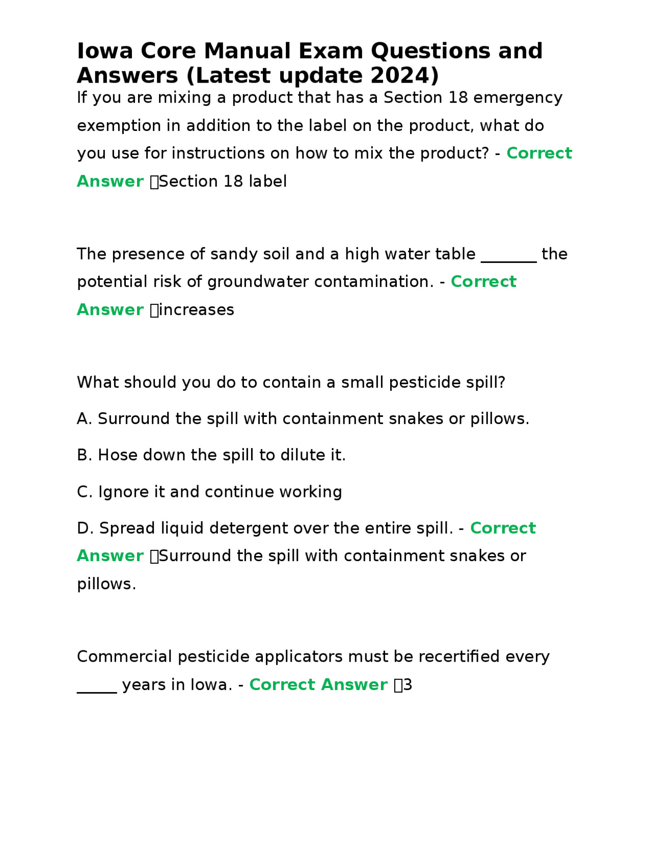 Iowa Core Manual Exam Questions and Answers Exams Nursing Docsity